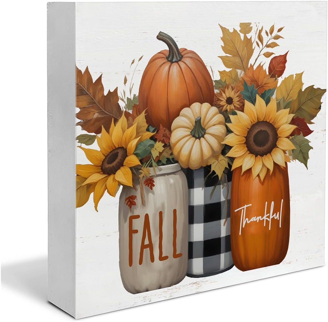 YXSEZ Fall Home Decor, Pumpkins Leaves Wooden Sign Decor Desk Sign Rustic Autumn Wooden Block Sign Rustic Home Shelf Wall Decoration