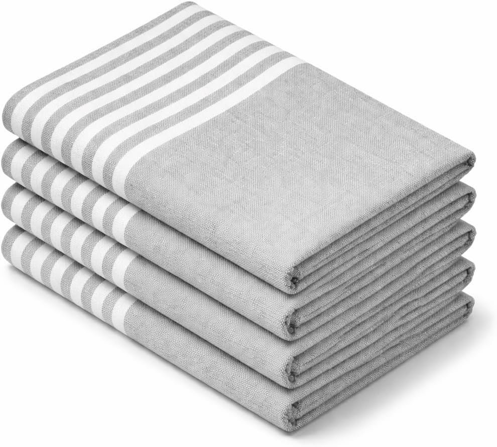 Cloth Napkins 18×18 Inches – Striped Design, 100% Cotton, Reusable & Durable Fabric Napkins for Dining, Everyday Meals, Events, Parties – Machine Washable, Set of 4, Melange Grey