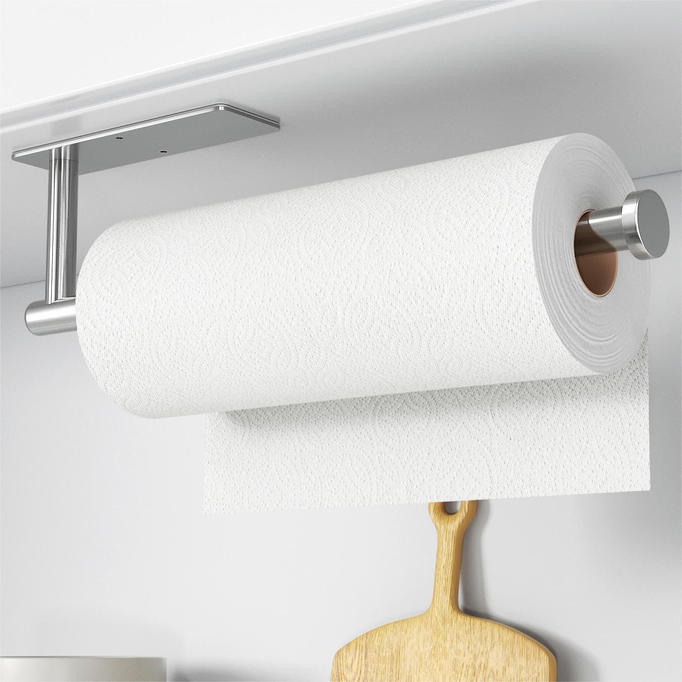 Paper Towel Holder,Self-Adhesive or Drilling， Brushed Nickel, 1 Pack | SUS304 Stainless Steel,Kitchen Roll Dispenser Under Cabinet，Wall Mounted Rack