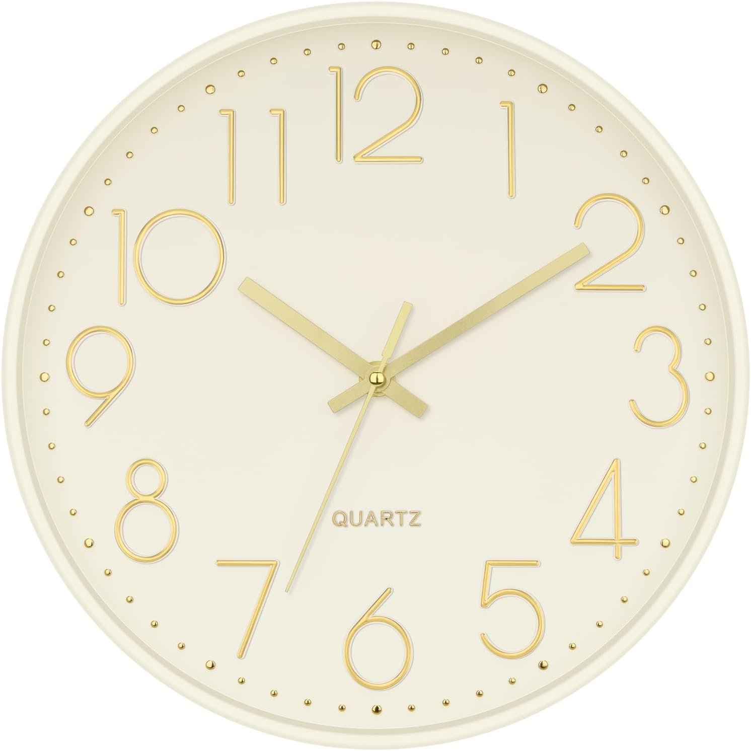 Foxtop Modern Wall Clock Silent Non Ticking Battery Operated Quartz Round Wall Clock Decor for Bedroom Kitchen Home Office School (12 Inch, Cream)