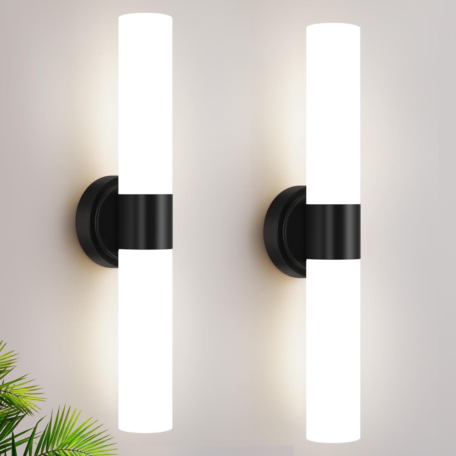 Wall Sconces Set of Two, Modern Bathroom Sconces Wall Lighting with Milky White Glass, Matte Black Sconces Wall Decor Set of 2 for Bathroom Mirror Bedroom Living Room Hallway