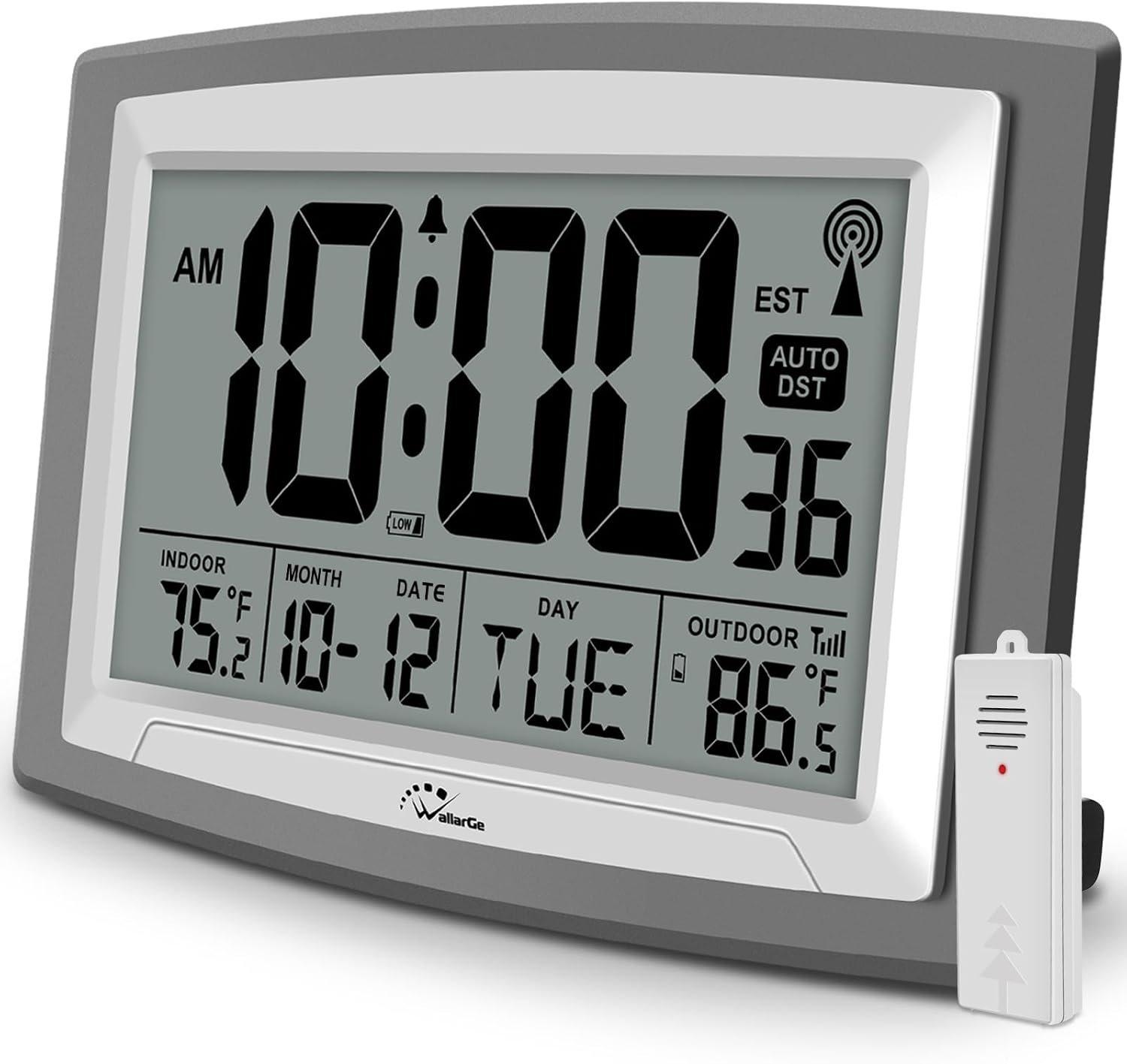 Atomic Clock 12.5 Inch Self-Setting Digital Wall Clock | Indoor/Outdoor Temperature, Battery Operated Wall Clocks or Desk Clocks, Large Display for Classroom, Garage, Office
