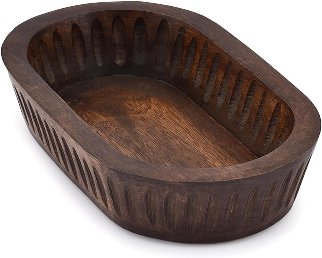 Mango Wood Decorative Bowls for Home Décor, Decorative Long Wooden Bowl for Table Centerpiece (10″ x 6″ x 2″)
