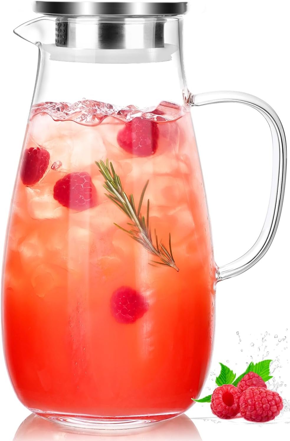 Borosilicate Glass Pitcher with Lid and Handle, 64oz for Hot Cold Beverages | Iced Tea, Juice, Milk, Coffee, Carafe, 2 Quart, Water Pitcher, Drink Jug for Fridge
