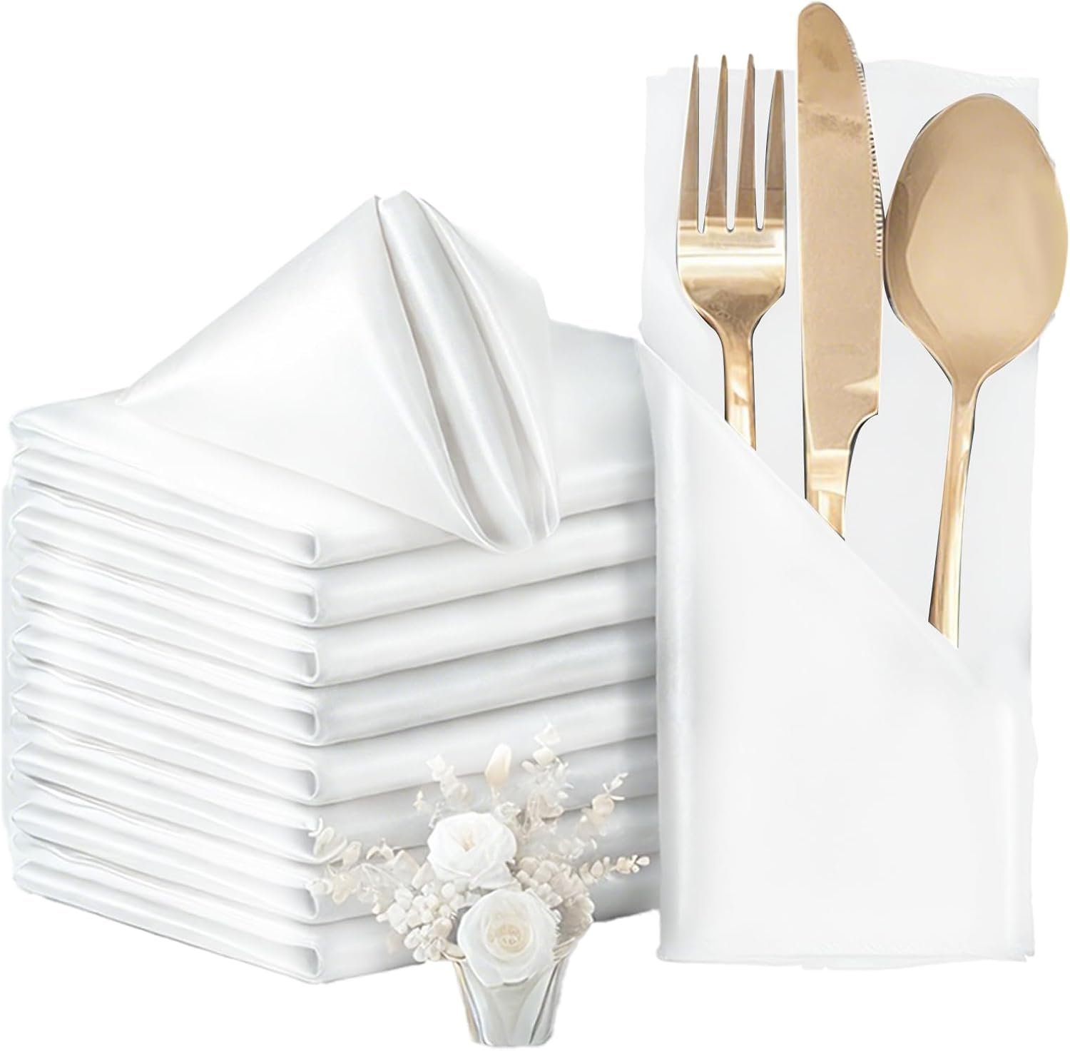 MAQIHAN 12 Pack Cloth Napkins – White 17 x 17 Inch Dinner Napkins | Washable Reusable Fabric Napkins for Wedding, Party, Restaurant, Hotel, Valentine Dinner & Decorative Table Use