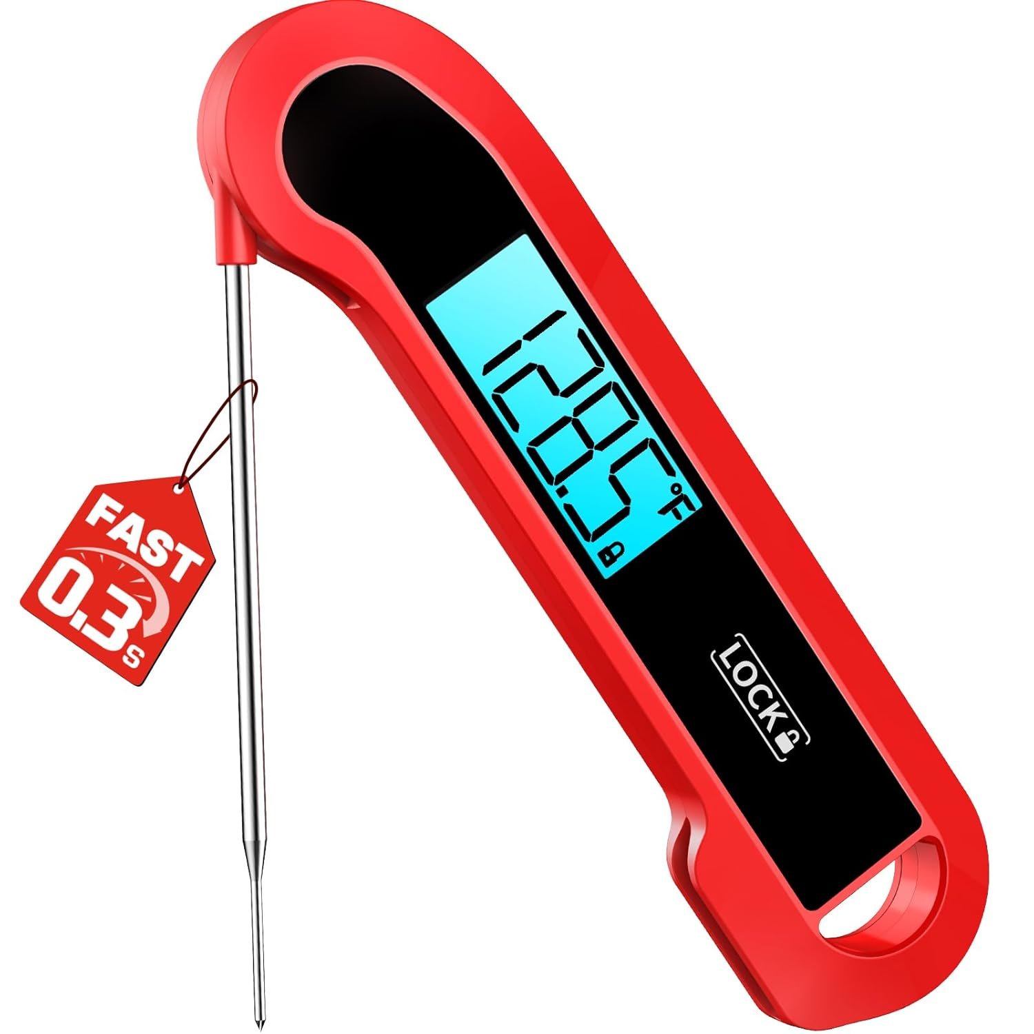 0.3 Sec Instant Read Meat Thermometer Digital for Cooking, Red | ±0.5℉ Precision, Food Thermometer for Grilling, Air Fryer, Smoker, BBQ Essentials, Kitchen Gadgets, Gift for Dad Him