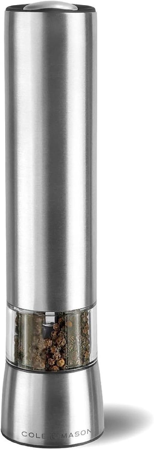 Cole & Mason Hampstead Electronic Pepper Mill – Electric Pepper Grinder Set – Adjustable Electric Spice Grinder – Hand Wash – Stainless Steel