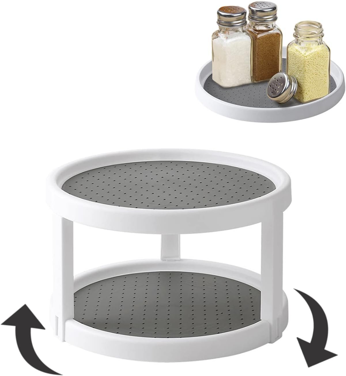 Lazy Susan Organizer, 2 Tier Non Skid Spice Rack Turntable,360 Degree Rotating Seasoning Organizer, 10-Inch Spinning Organizer for Pantry Cabinet, Kitchen, Countertop, Vanity Display Stand | 2-Tier, 10 Inch, Durable & Easy Clean,for Pantry Cabinet, Kitchen, Countertop, Display Stand 360 Degree Rotating