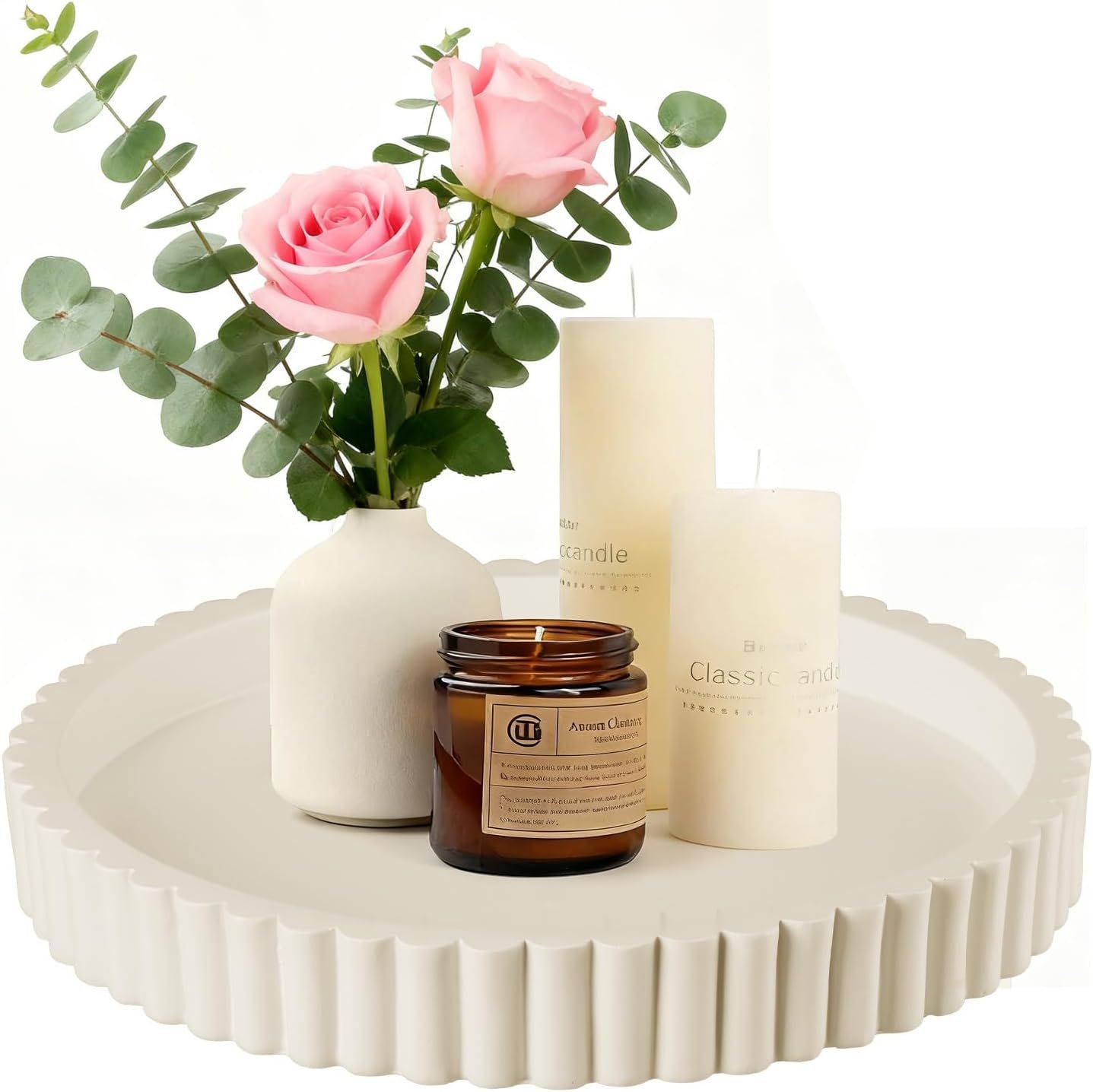 Decorative Tray for Coffee Table Decor – Resin Round Tray Stylish Coffee Table Centerpiece for Living Room Decor, Minimalist Vanity Organizer for Candles, Perfume, Bathroom & Home Styling