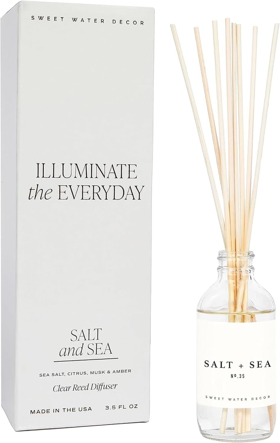 Sweet Water Decor Salt & Sea Reed Diffuser Set – Sea Salt Citrus & Musk Amber Scent Diffuser – Reed Diffusers for Home with Long Lasting Fragrance – Non-Toxic Oil Reed Diffuser – Made in the USA