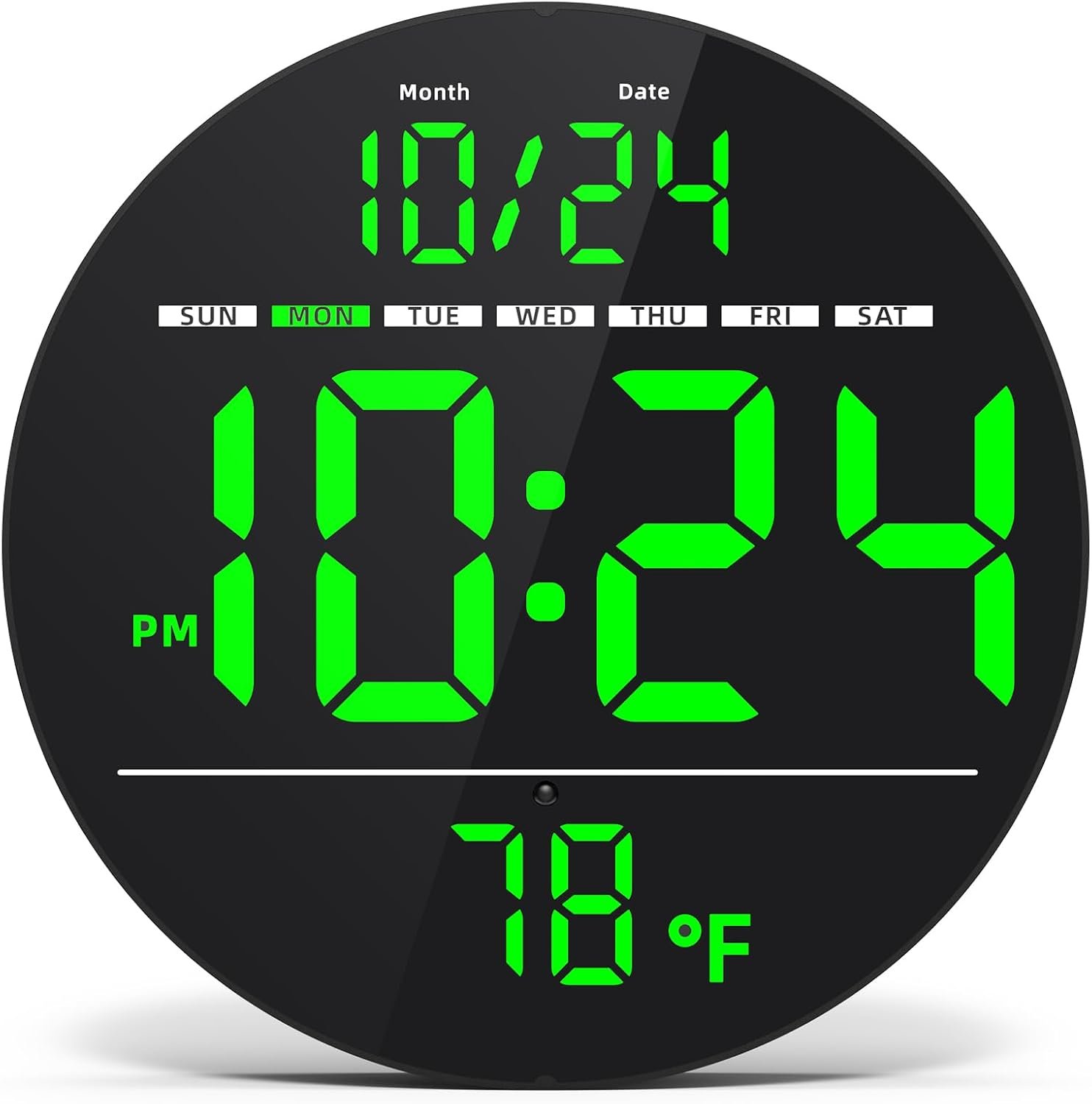 Digital Wall Clock with Large LED Display, Date, Temperature, Auto-Brightness | Small [PLUG-IN] Clock | Modern Electric Wall Clock for Bedroom, Classroom, Living Room, Home, Office, Farmhouse – Green