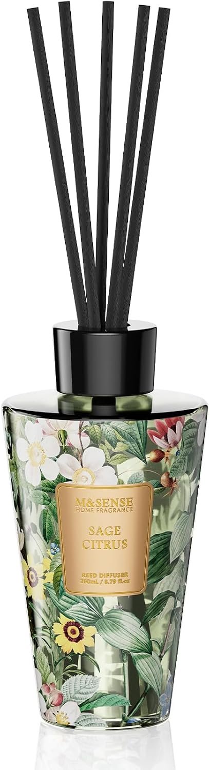 M&SENSE Reed Diffuser Set, Sage Citrus, 8.79 oz Natural Essential Oil | Non-Toxic Organic, Long-Lasting Fragrance, Ideal for Home Office, Bedroom, Gifts for Women