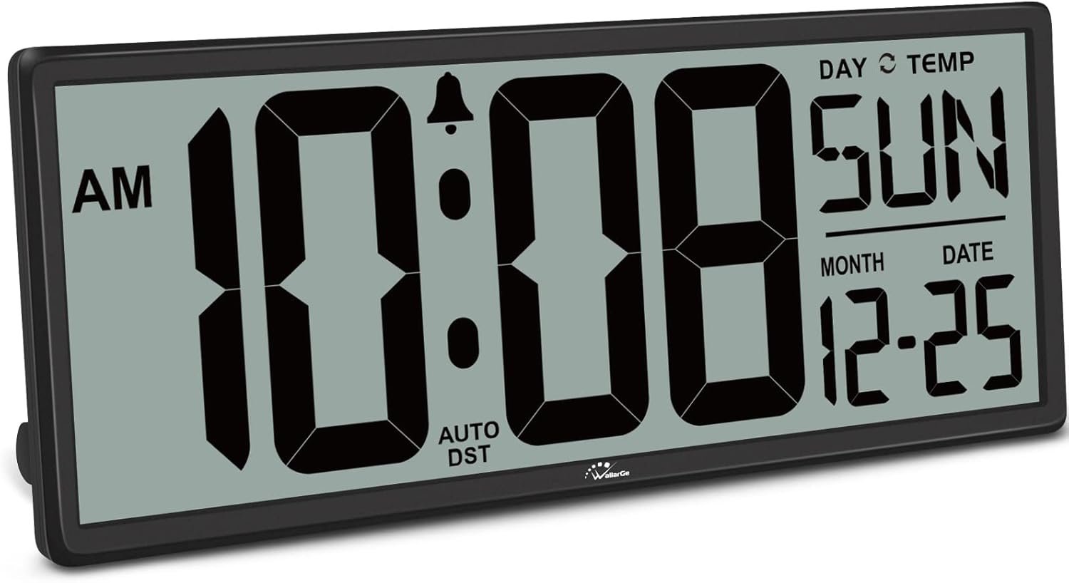 14.5” Large Digital Wall Clock Battery Operated | Jumbo Numbers, Temperature and Date, Easy to Read and Set, Auto DST, Large Display for Garage, Office, Classroom