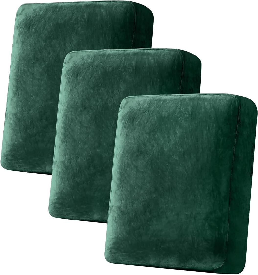 Couch Cover Stretch Velvet Sofa Cushion Cover 3-Piece – Elastic Washable Slipcover for Seat or Backrest, Couch Seat Covers for Sofas (Christmas Green)