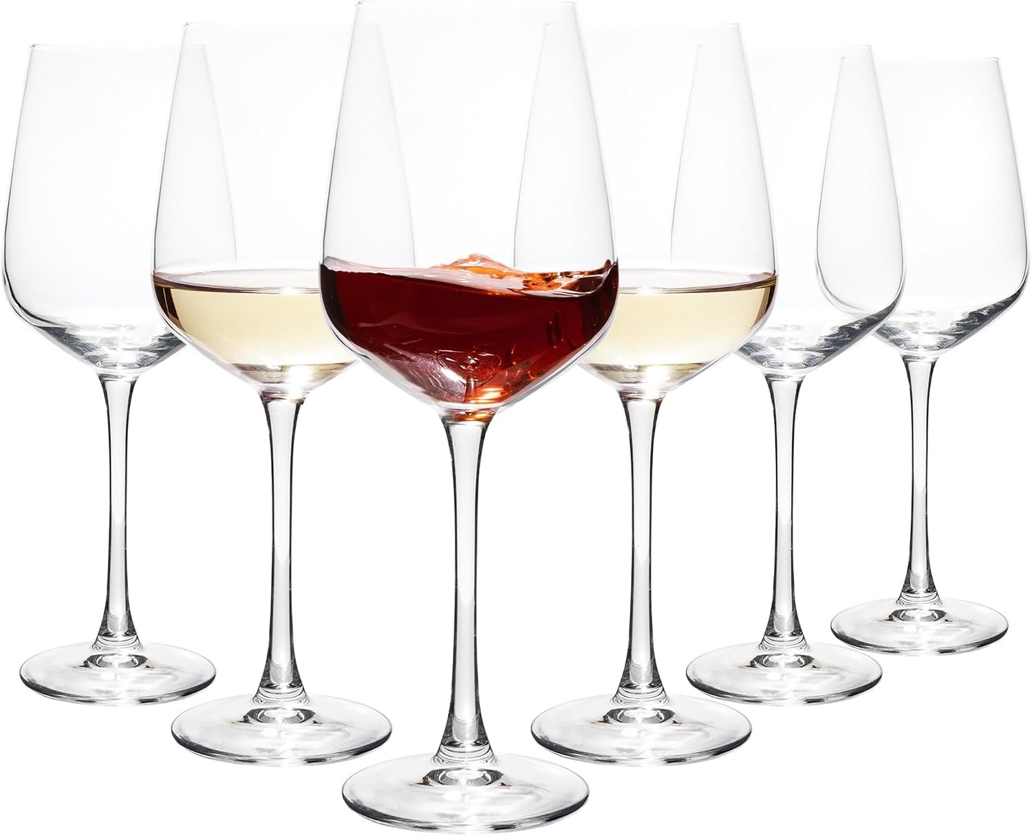 Crystal Red Wine Glasses Set of 6, 15.5oz Elegant Long Stem Wine Glasses | Clear Glassware for Cabernet, Chardonnay, White & Red Wine, Dishwasher Safe, Perfect for Home, Party & Wedding
