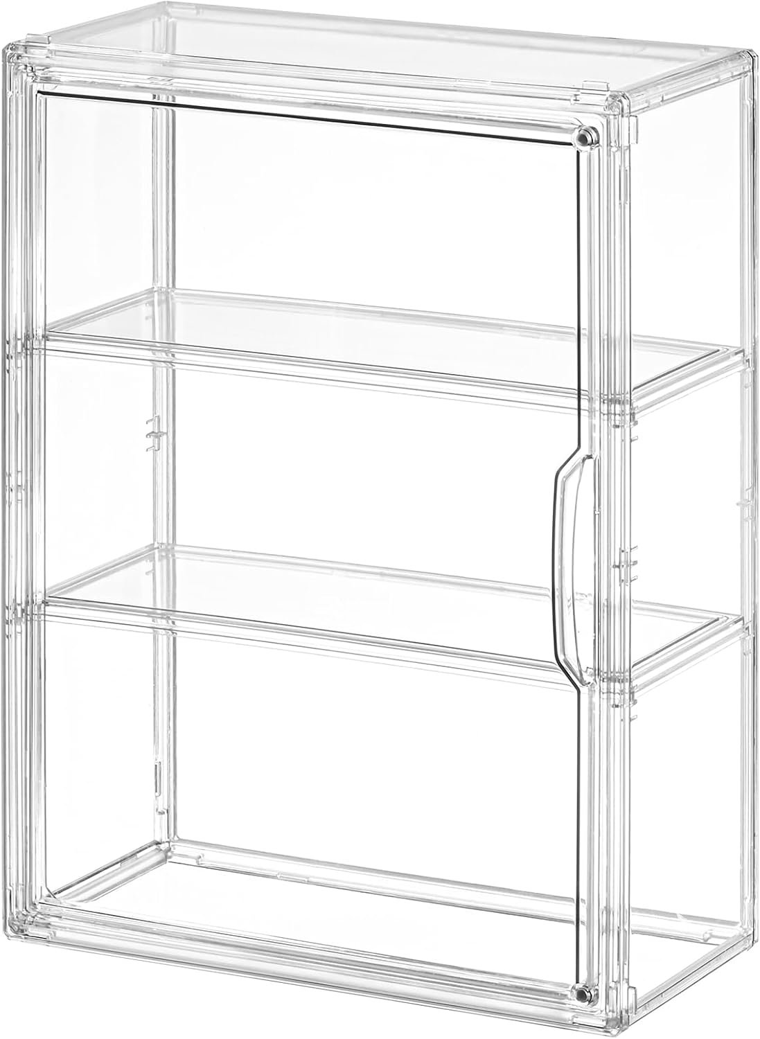 3 Tier Clear Display Case for Figures, Wall-Mounted Acrylic Storage Organizer Box, Stackable Display Cabinet with Magnetic Door & Removable Shelves, Showcase for Collectibles, Figures