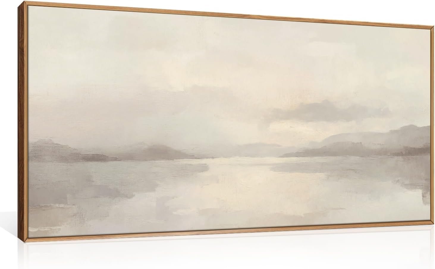 LHIUEM Large Abstract Neutral Beige Pastel Framed Canvas Wall Art-20″x40″x1 | Modern Watercolor Lakes Wall Decor,Nature Mountain Minimalist Artwork for Living Room,Bedroom,Dining Room,Office