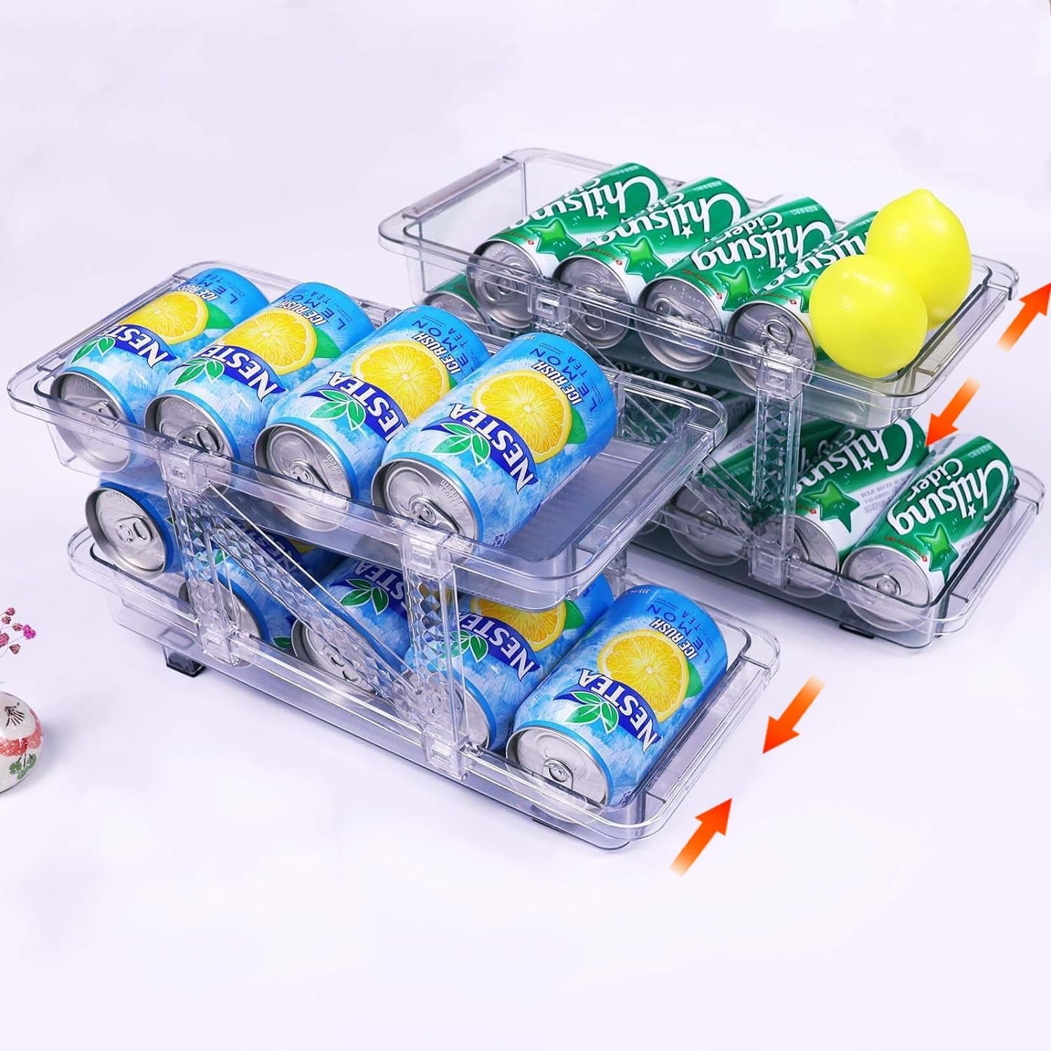 2 Pack Soda Can Dispenser for Refrigerator,Adjustable Width Soda Can Organizer,Stackable Drink Organizer for Fridge,Pantry,Cabinet,Soda Holder for Refrigerator