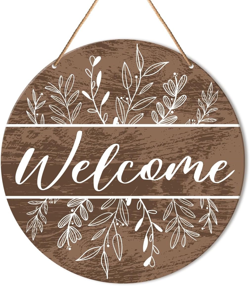 Welcome Sign Front Door Decor, Welcome Wood Hanging Sign Decor Farmhouse Wall Sign Decorations for Door, Porch, Home, Housewarming Gift for New House Home Apartment, Spring Florals Door Hanger