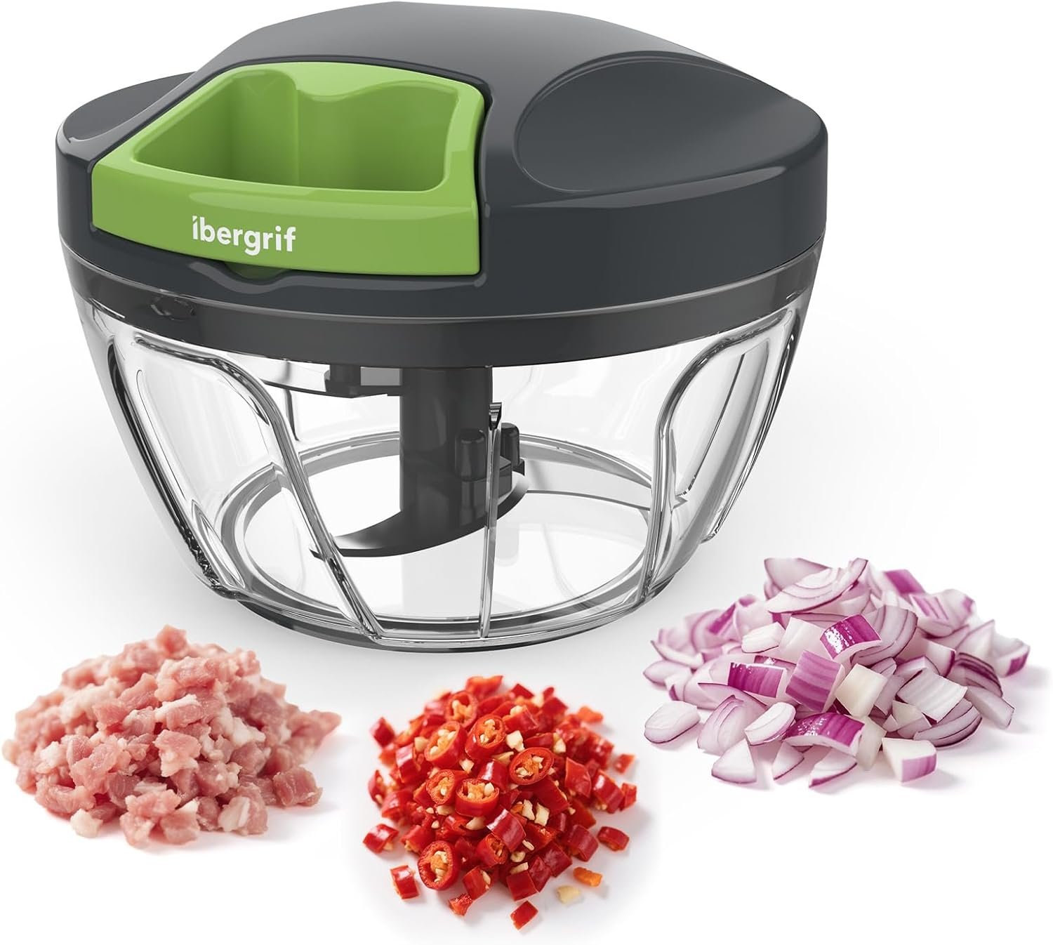 Ibergrif Manual Food Processor Vegetable Chopper, Portable Onion Chopper Garlic Mincer with Hand Pull String Cutter for for Veggies, Ginger, Fruits, Nuts, Herbs, 500ml, for Kitchen, Camping, RV, M501 | BPA-free onion cutter for onions, garlic, fruit and nuts, easy to clean, secure lid