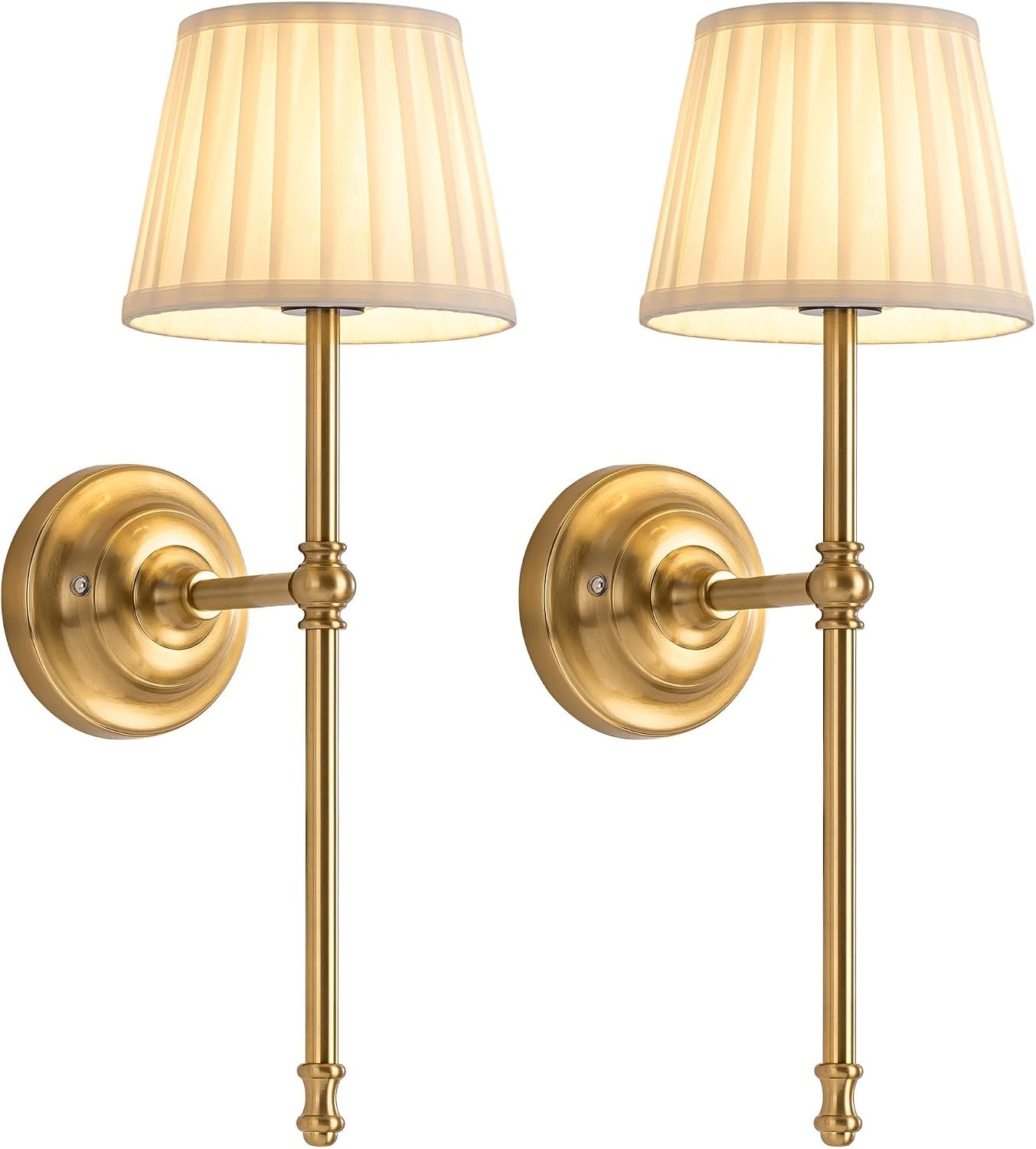KDG Gold Cordless Wall Sconces Set of 2, Beige Fabric LED Wall Lamps | Wireless Small Rechargeable Battery, Portable Lighting for Wall Painting, Living Room, Bedroom, Hallway, Gifts, Night Light