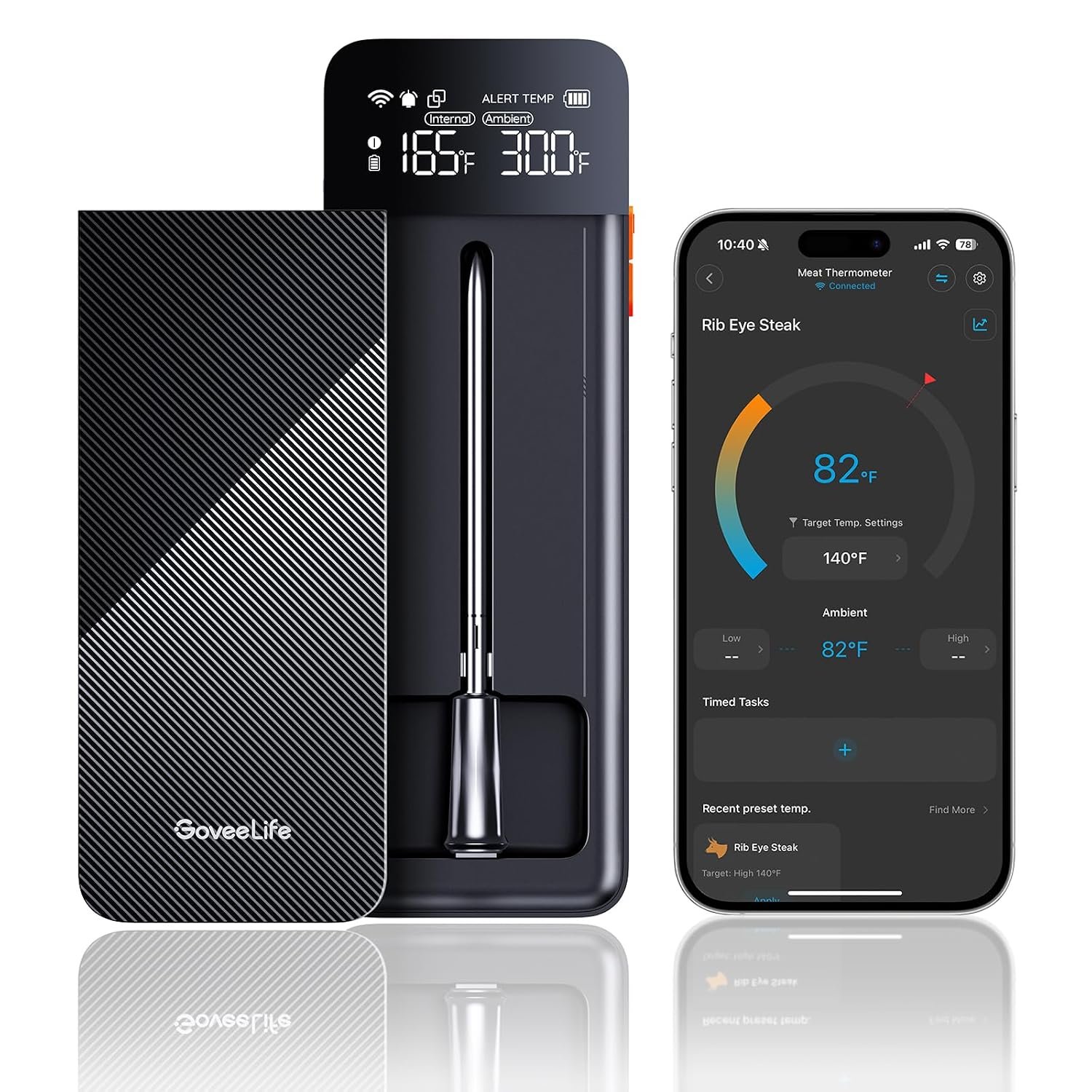 GoveeLife Smart Bluetooth Wireless Meat Thermometer Digital with App Alerts | WiFi Unlimited Range, IP68 Waterproof, Charge Magnetic Base, Timer Mode, Kitchen Thermometer Suitable for BBQ, Grill, Smoker