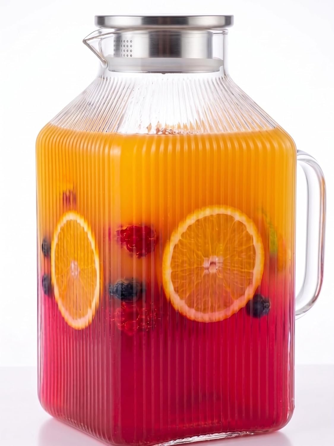 1 Gallon Glass Pitcher With Lid – 128 oz Ribbed Water Pitcher | Premium And Durable Large Capacity Tea Pitcher For Fridge. Perfect For Iced Tea, Coffee, Juice, Lemonade And Cold Beverages