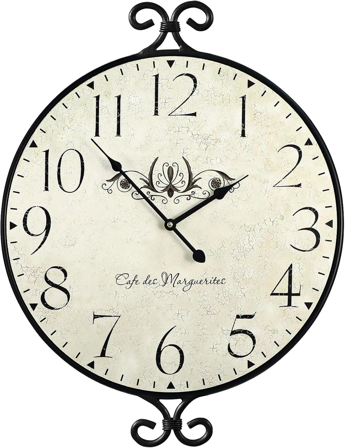 Farmhouse Wall Clock, 17H×13.4D Inch, Wrought Iron Frame with Warm Gray Finish, Vintage Wall Clock Silent Battery Operated Wall Clocks for Home Living Room Kitchen Bedroom