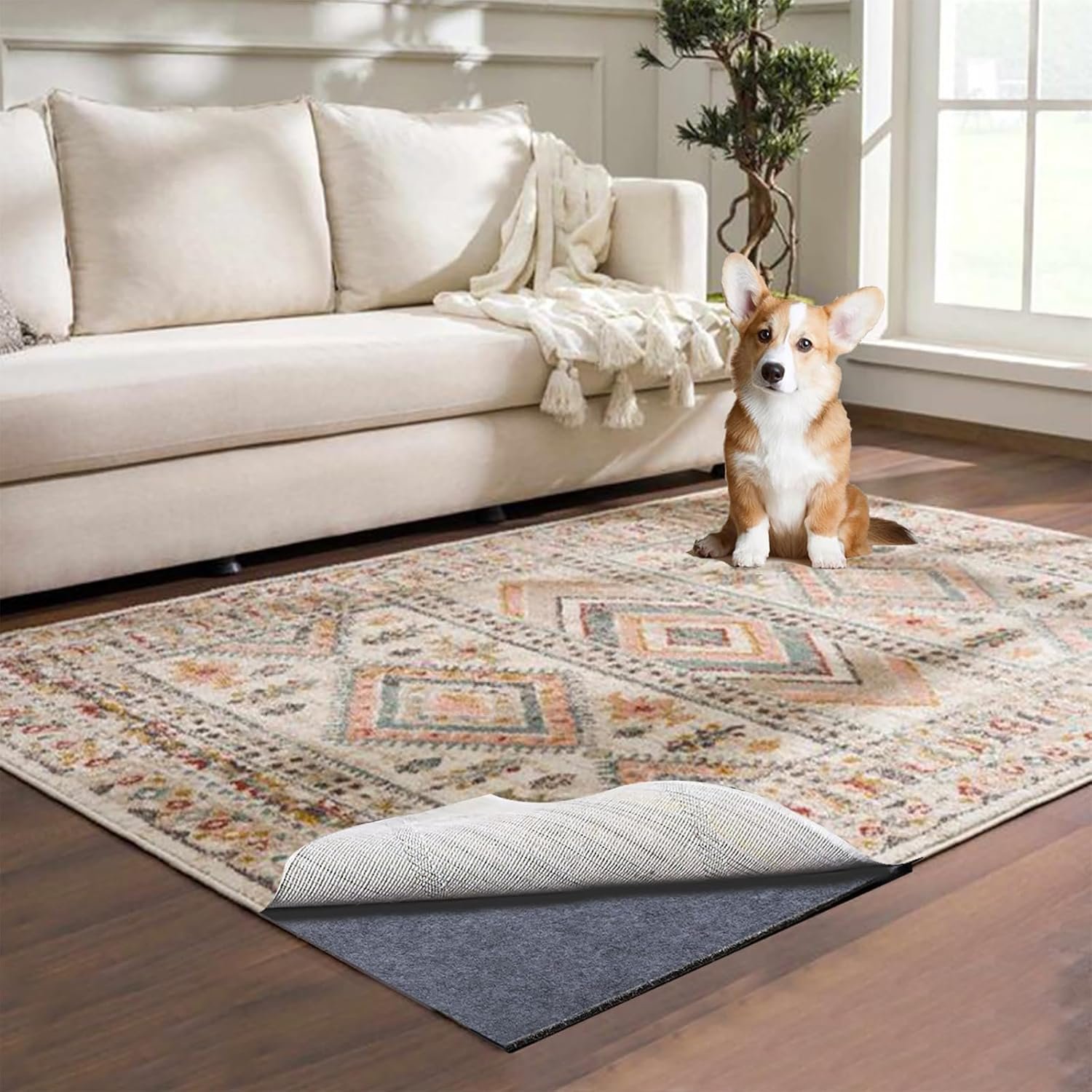Waterproof Rug Pad, 8×10 ft Area Rug Non-Slip Carpet Pad, Non-Slip Rug Pads for All Floors and Finishes, Felt Pad for Hardwood Floors, Keeps Carpets in Place Soft and Safe