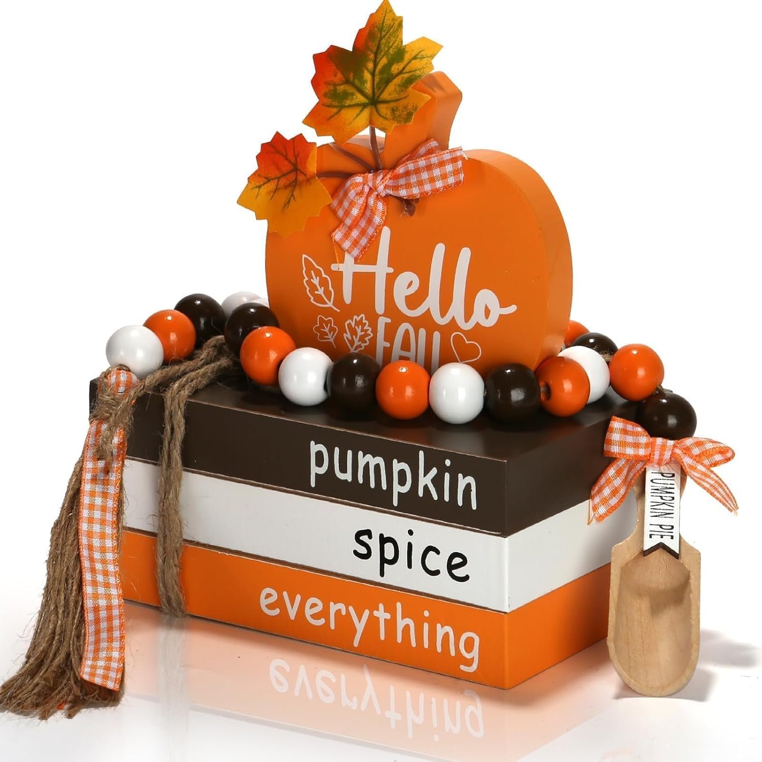Fall Decorations for Home 5PCS Table Centerpieces, Tabletop Thanksgiving Decor for Tiered Tray Shelf Mantel Office Desk Thanksgiving Autumn Decoration Farmhouse Wood Faux Book Stack and Pumpkin Sign