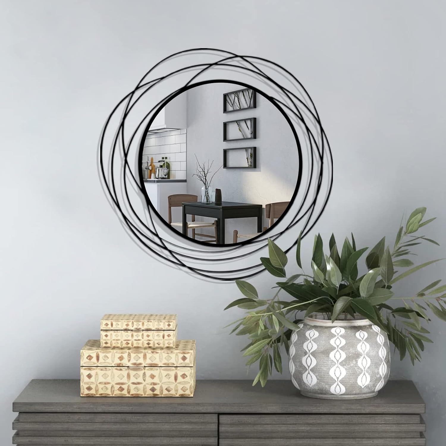 ironsmithn 20 Inch Round Black Wall Mirror | Metal Frame Modern Circle Hanging Vanity Decor Wall Mounted Mirrors for Bathroom, Living Room, Entryway, Bedroom, Hallway