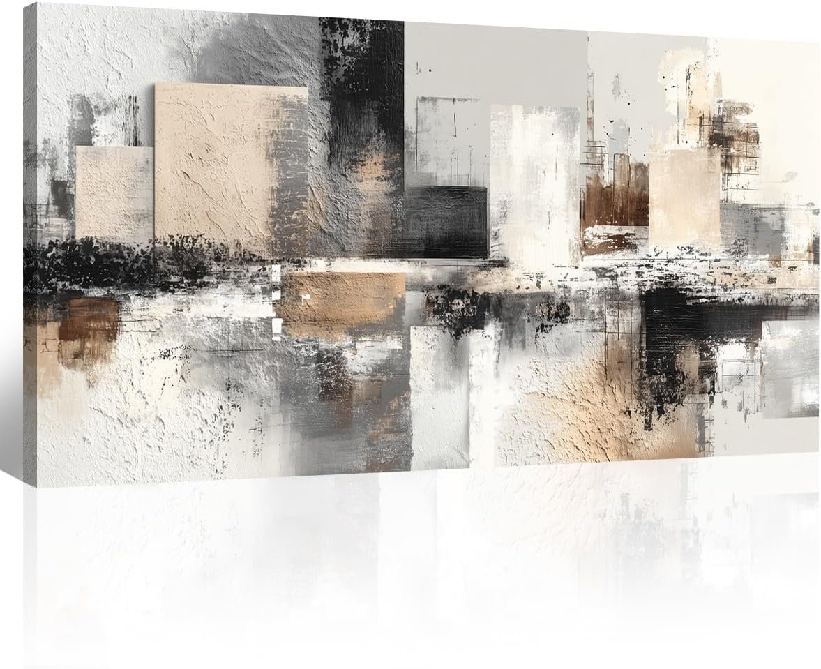 BewDalky Neutral Abstract Wall Art – Large Modern Canvas Prints Paintings Artwork for Walls Minimalist Gray Black Brown Geometric Pictures for Living Room Bedroom Office Home Decoration 20″ x 40″