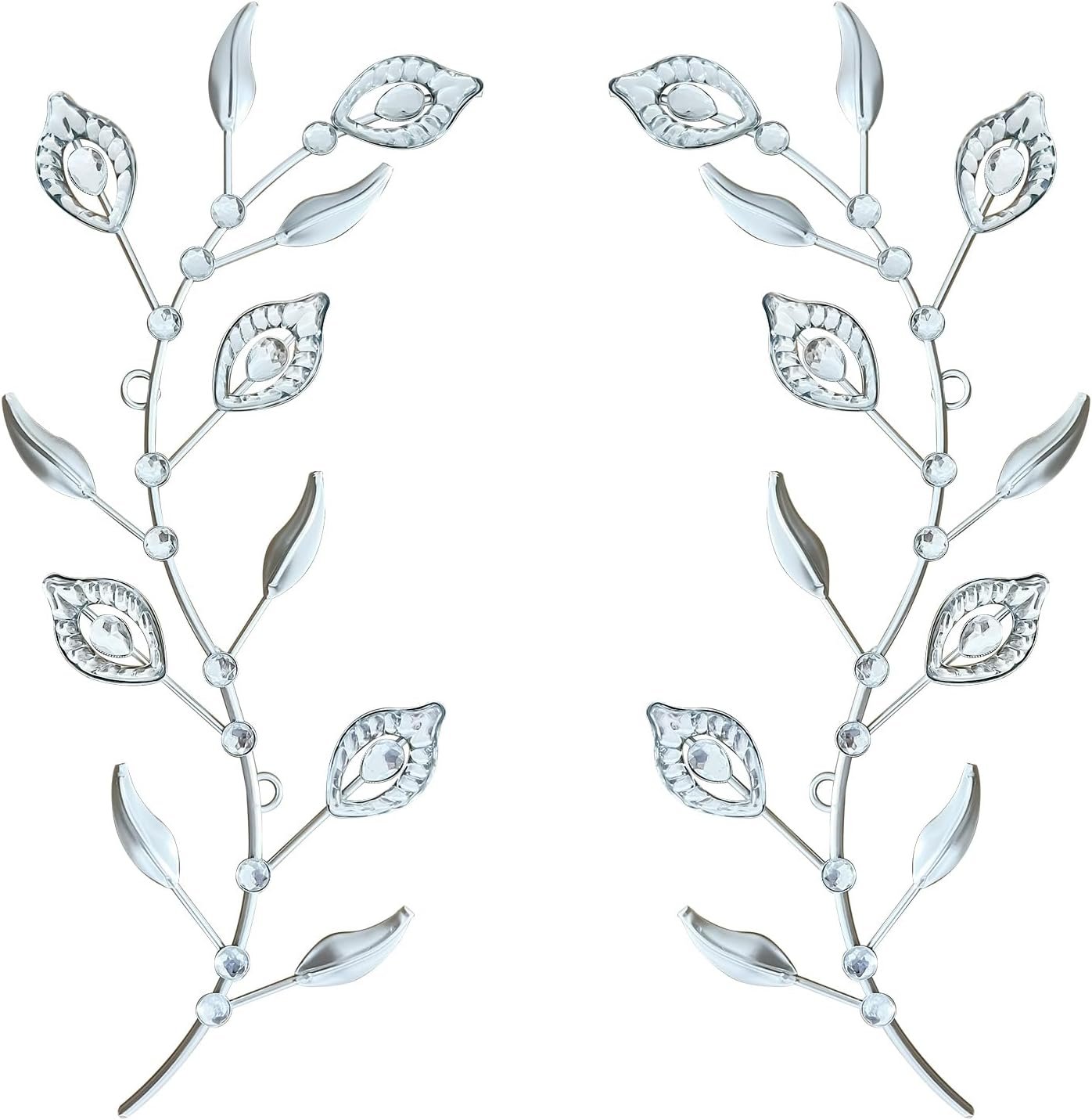 sxnzequnze 2 Set Metal Tree Leaf Wall Art for Home Decor Living Room Bedroom Dining Room Bling Rhinestone, 3D, Iron Branch Hanging Leaf Sculpture Art Pieces -Silver 16.5in*6.7in