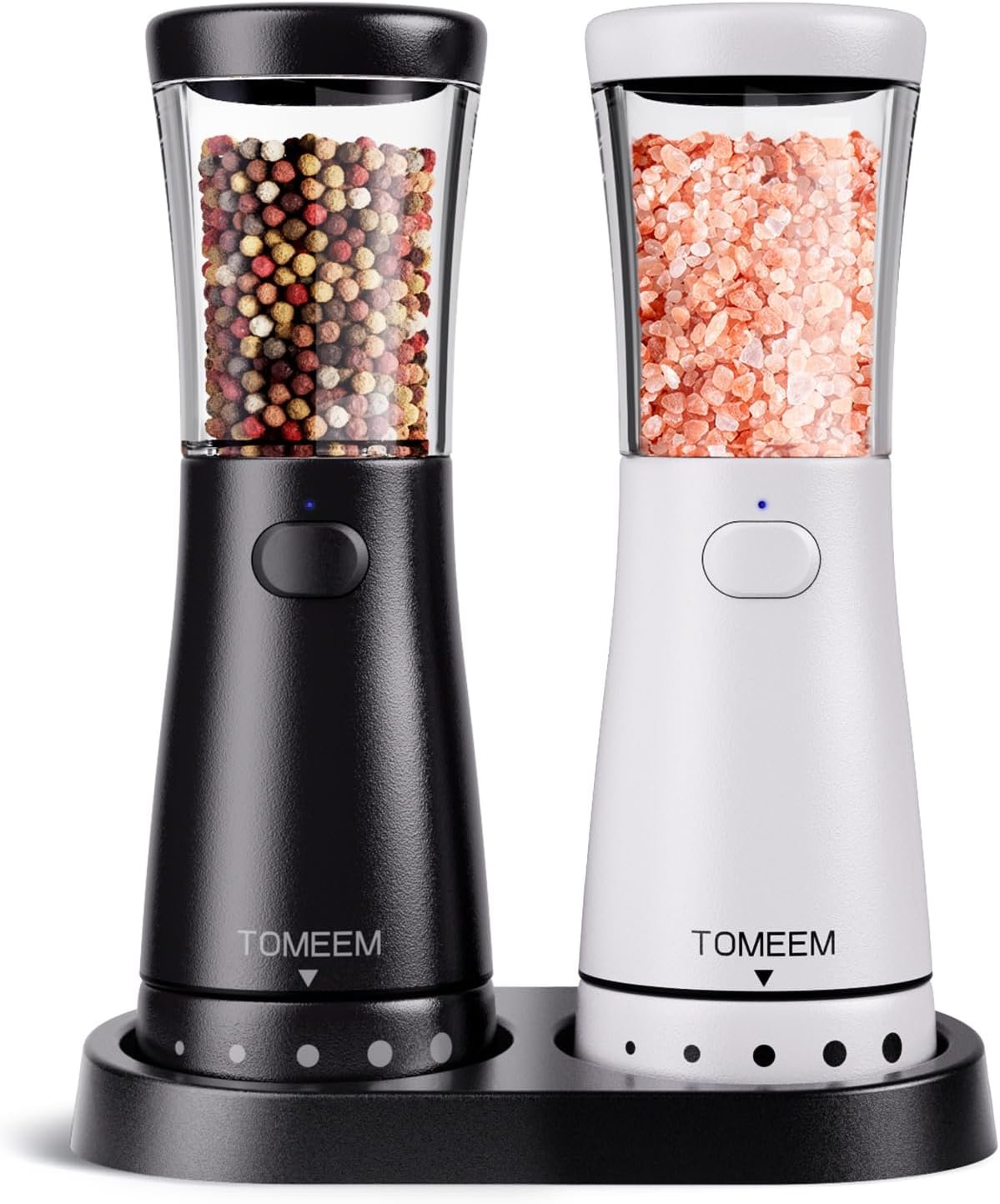 Electric Salt and Pepper Grinder Set with Storage Base, Stainless Steel Rechargeable Salt and Pepper Grinder Set with 4.5 oz Large Capacity, 1.8″ Wide Mouth, Adjustable Coarseness, Ideal for Kitchen