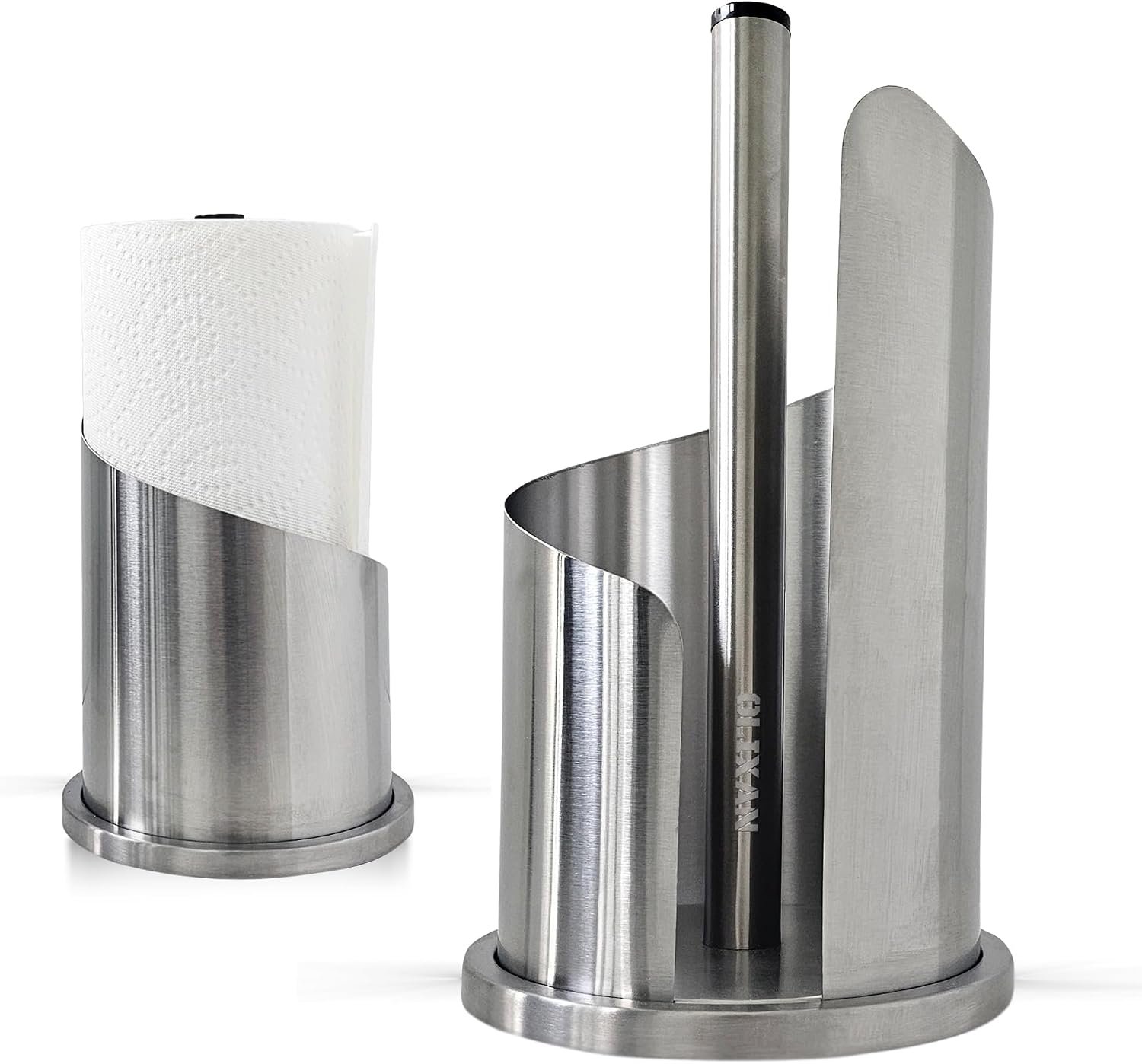 Stainless Steel Paper Towel Holder Countertop, Modern Covered Design, Weighted Base for Stability, Freestanding Easy One-Handed Operation for Kitchen & Bathroom (Brushed Silver)