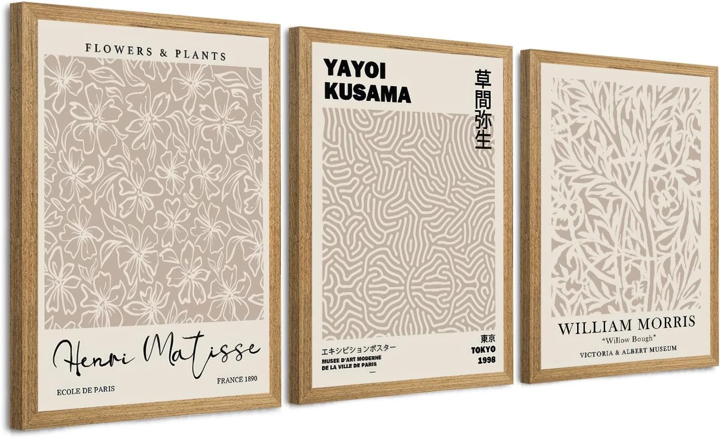 Apokiil Framed Neutral Wall Art Yayoi Kusama Line Art Decor 16x 12In
