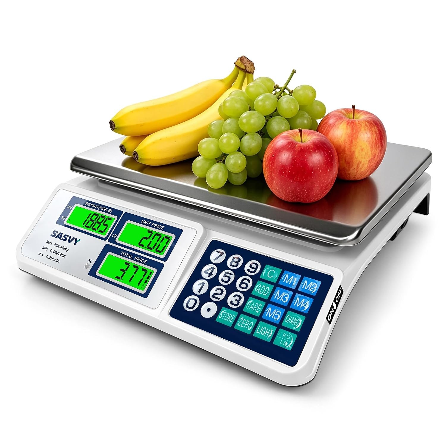 Price Computing Scale 88lb/40kg Commercial Food Scale with Change Function, Dual LCD Displays, Rechargeable Battery for Farmers Markets, Deli, Meat, Produce, Retail