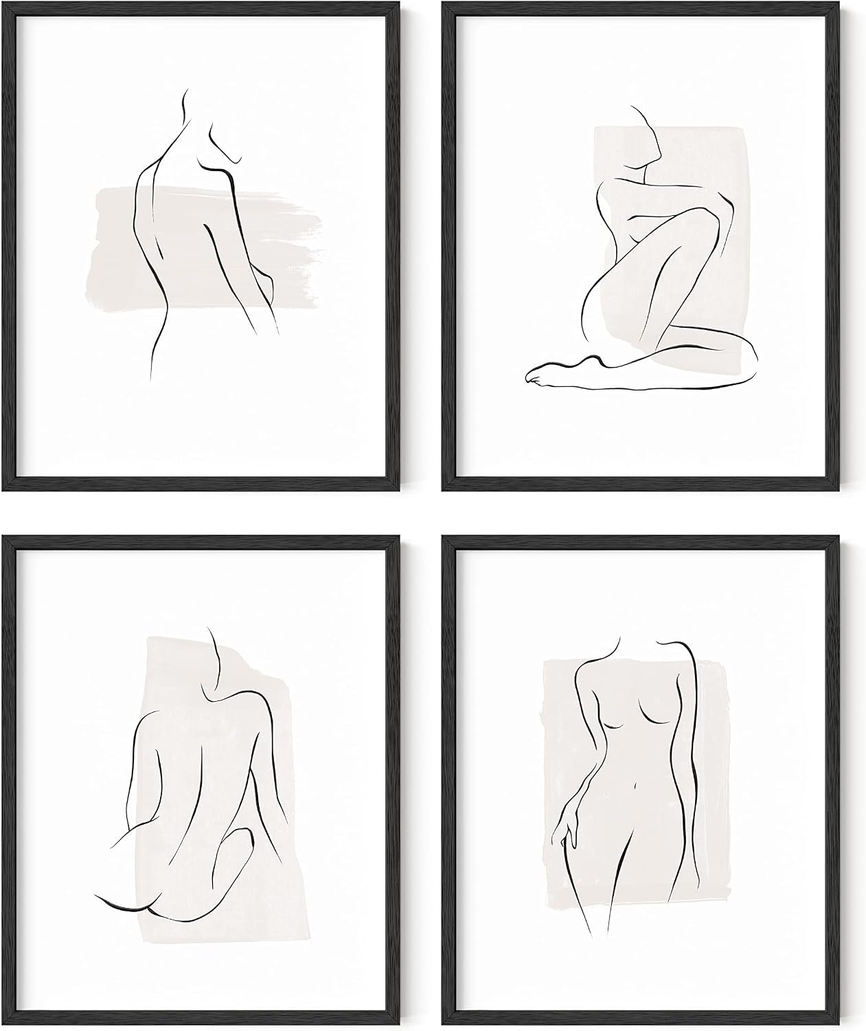 RipGrip Line Art Wall Decor – Set of 4 Minimalist Line Drawing Prints, Modern Art Prints, Minimalist Wall Art (Unframed, 8×10)