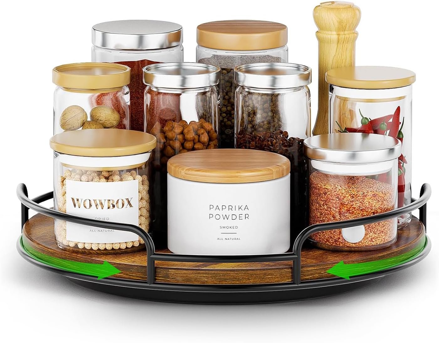 WOWBOX 9″ Wood Lazy Susan Turntable Organizer for Cabinet, Pantry & Counter | Smooth 360° Rotation, Space-Saving Wooden Organizer for Spice Jars, Kitchen, Bathroom, Vanity & Tabletop