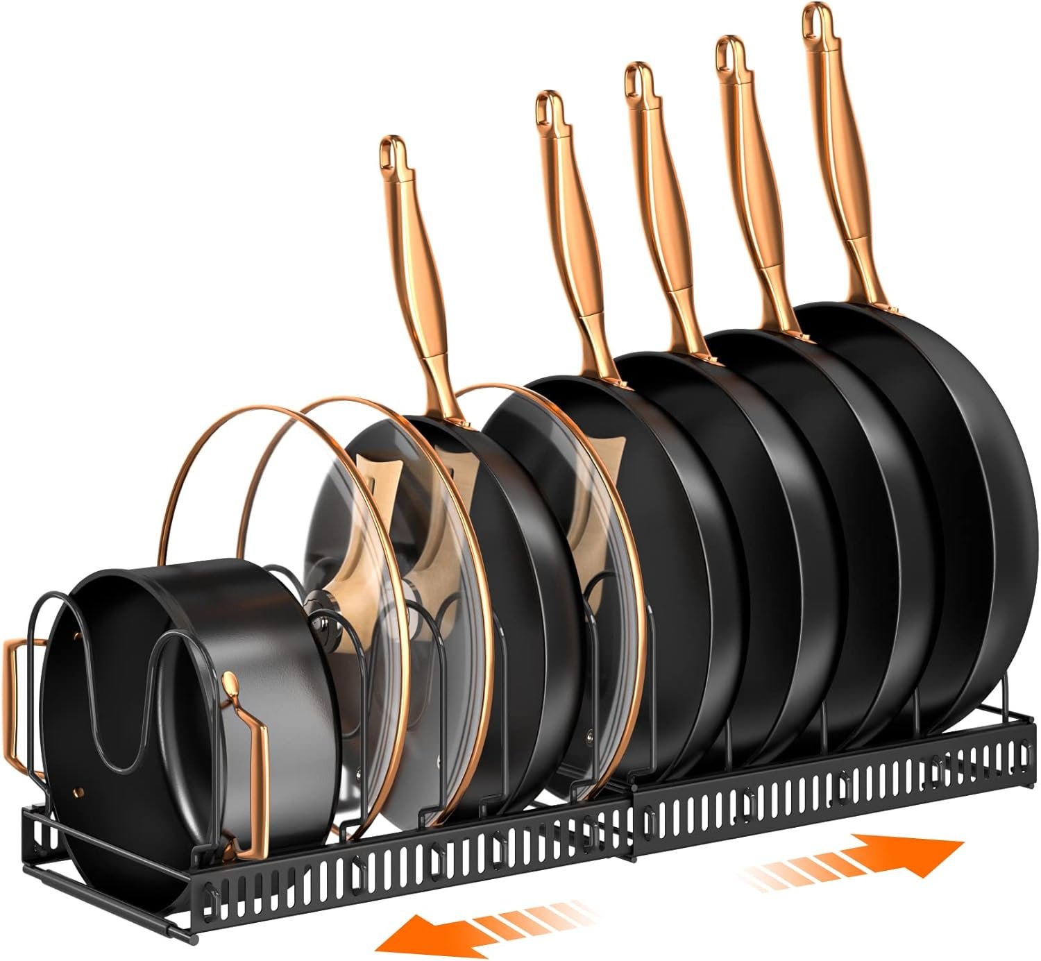 MUDEELA Expandable Pot Pan Lid Organizers inside Cabinet, 10 Divider-Black | Expandable 11.8–22.9″, 10 Adjustable Divider, Tool-Free Assembly, Non-Slip, Scratch-Proof, For Pan Lid Cutting Board Bakeware