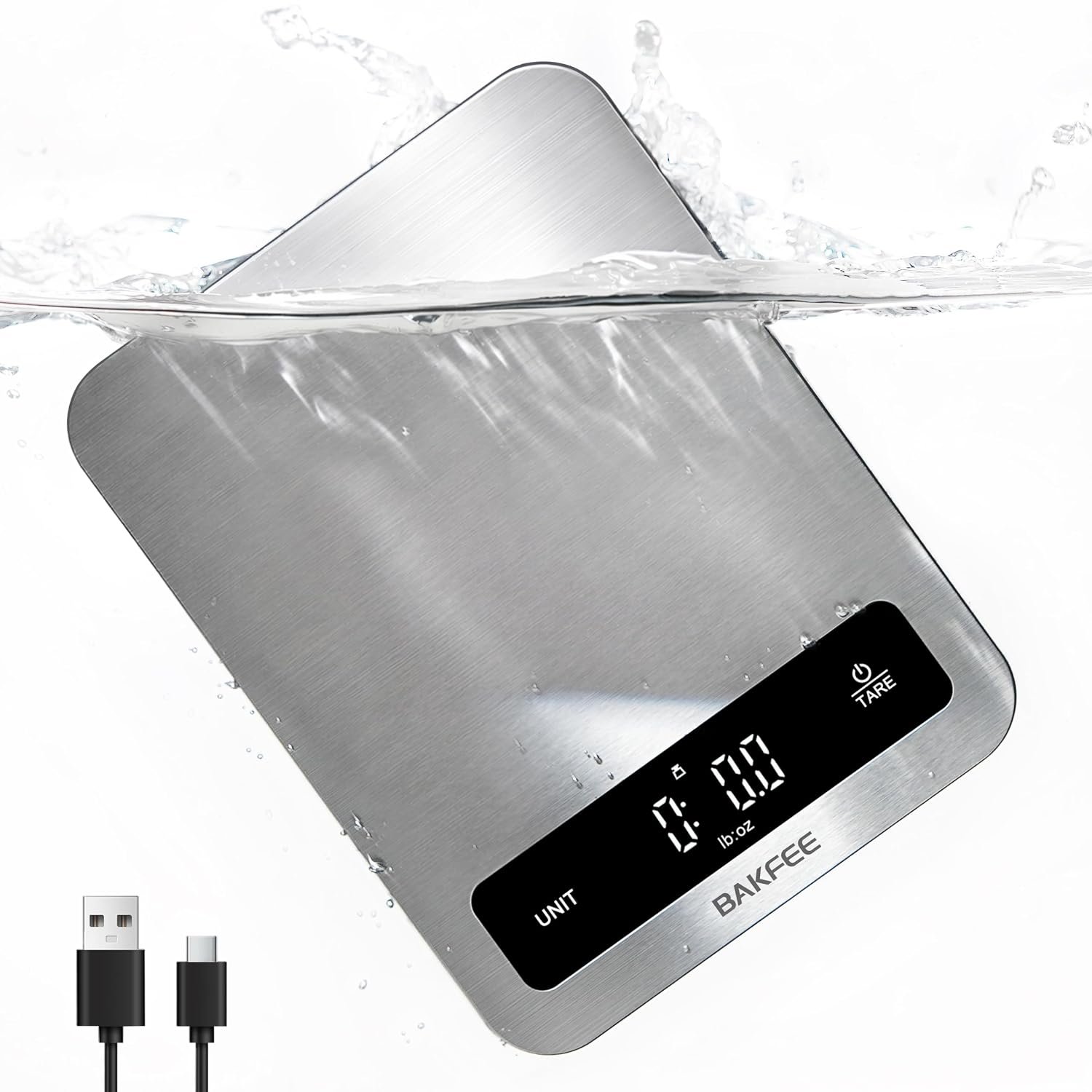 Waterproof Food Scale, 22lb Kitchen Scale, IP67, Rechargeable, Black | 1g Precision, Premium Stainless Steel & Tempered Glass, Clear LED Display, 6 Units, Tare, for Cooking, Making Sourdough Bread