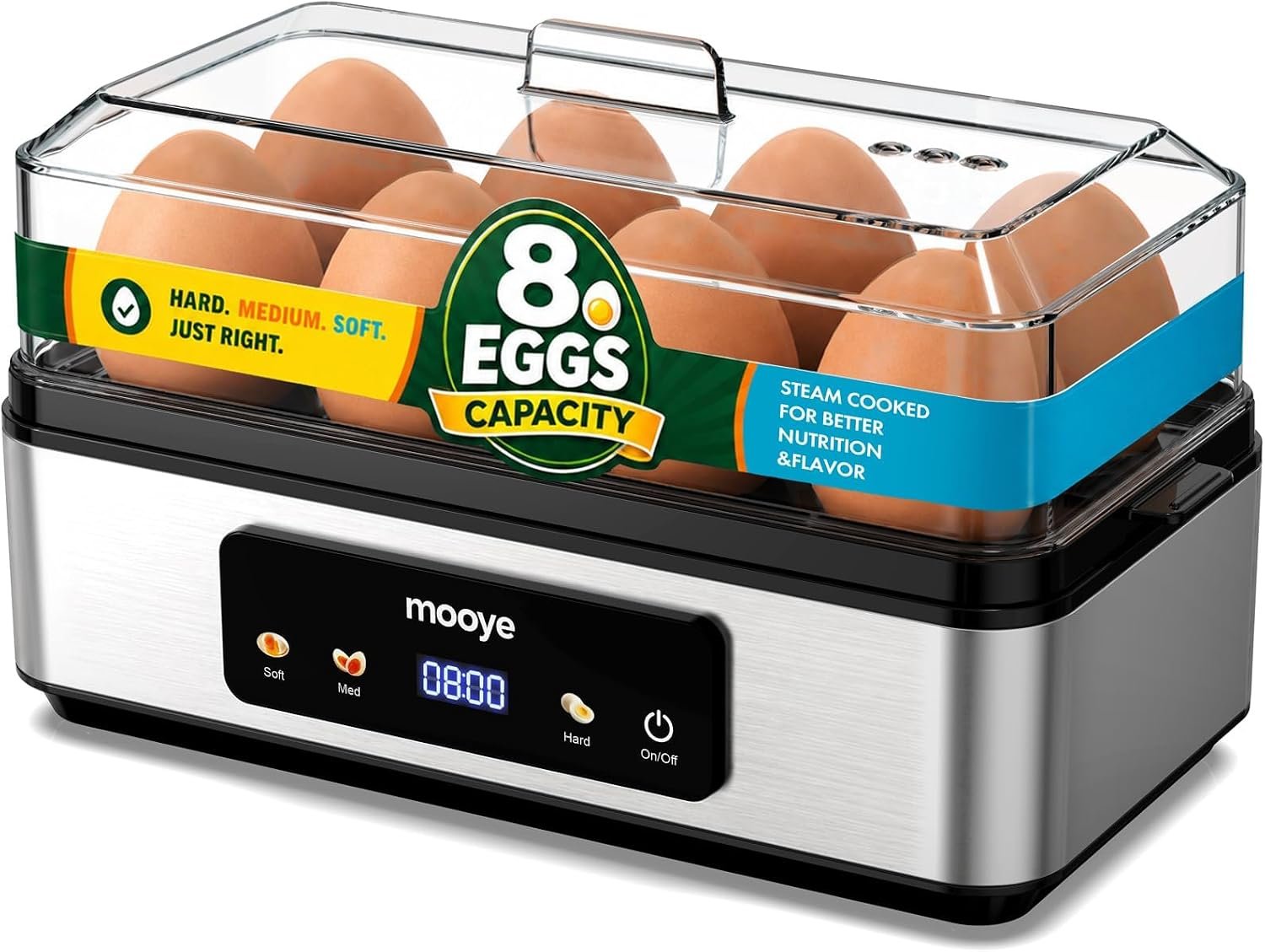 Rapid Egg Cooker for Hard Boiled Eggs, Electric Egg Steamer 3 IN 1 Soft Medium Hard Boiled, Egg Maker with Auto Shut-Off, Egg Boiler for Kitchen Breakfast & Fitness, BPA-Free, Holds 8 Eggs