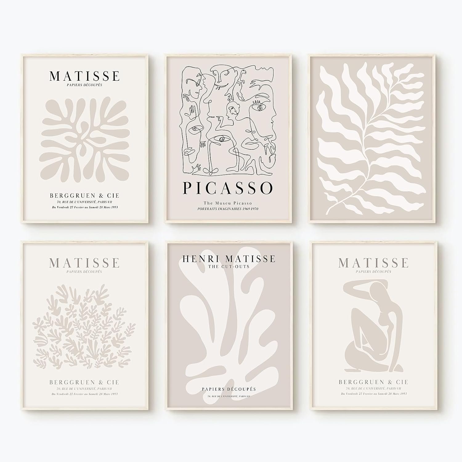Henri Matisse Wall Art Prints Flower Abstract Canvas Pictures Aesthetic Beige Wall Art Decor Matisse Picasso Poster Gallery Vintage Painting Artwork for Bedroom 8×10 Inch Unframed Set of 6