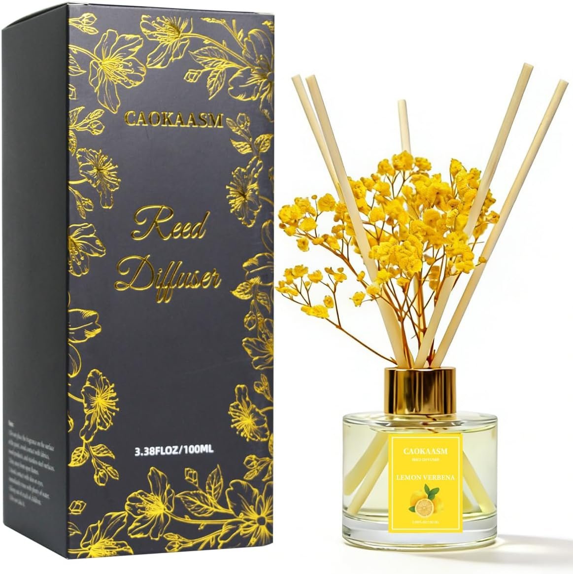Reed Diffuser Set-Lemon Verbena Scent 3.38 fl oz,Scent Long | Fragrance Oil Diffuser with 6 Reed Sticks,Home & Bedroom Bathroom office Decor,(100ml),pretty appearance