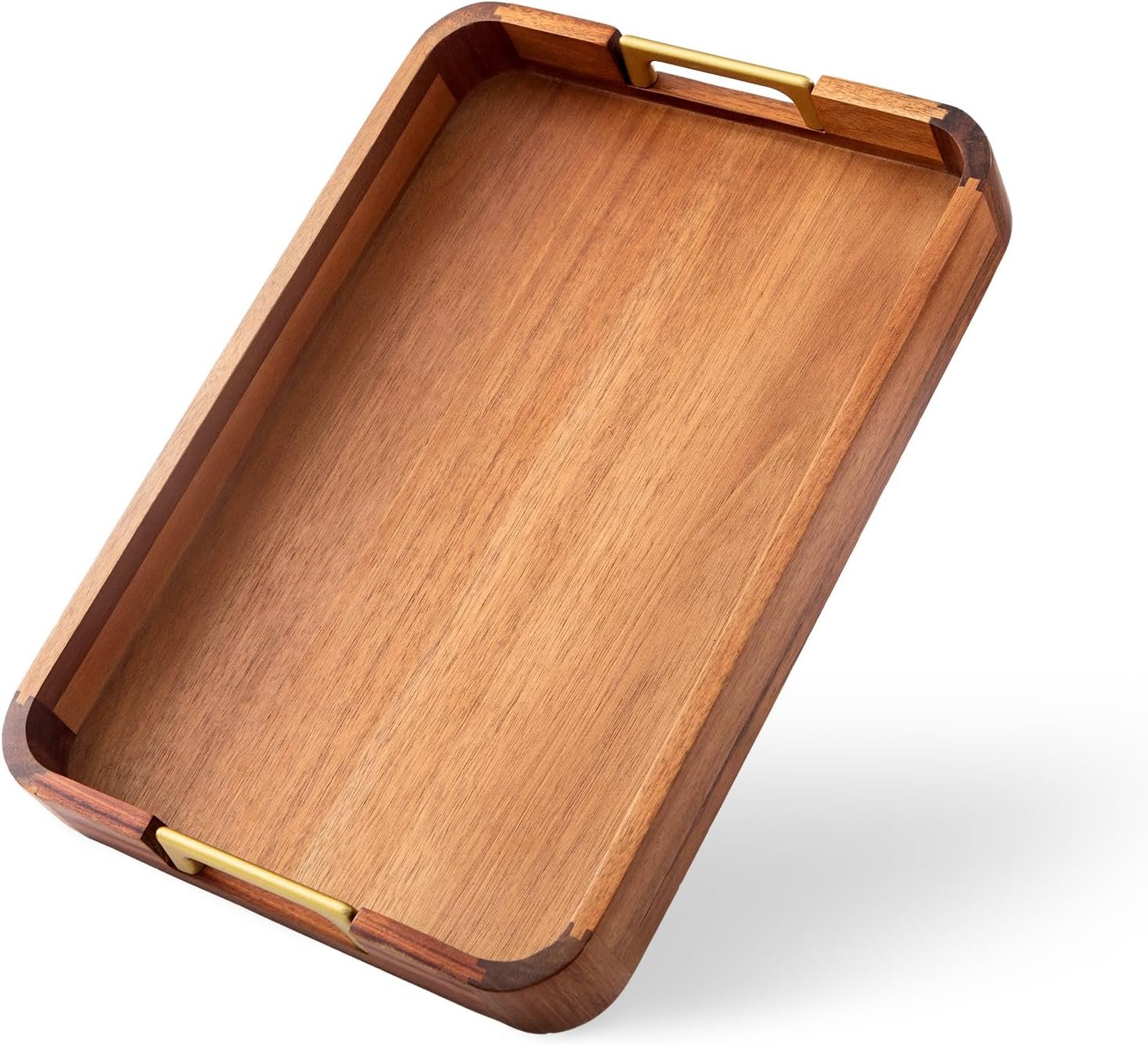 GinSent Wooden Serving Tray with Handles,Wooden Trays for Kitchen Counter Decorative Trays Wood Tray Coffee Table Tray for Living Room House Decor 16.7-INCH with 1.2cm Thickness Wood
