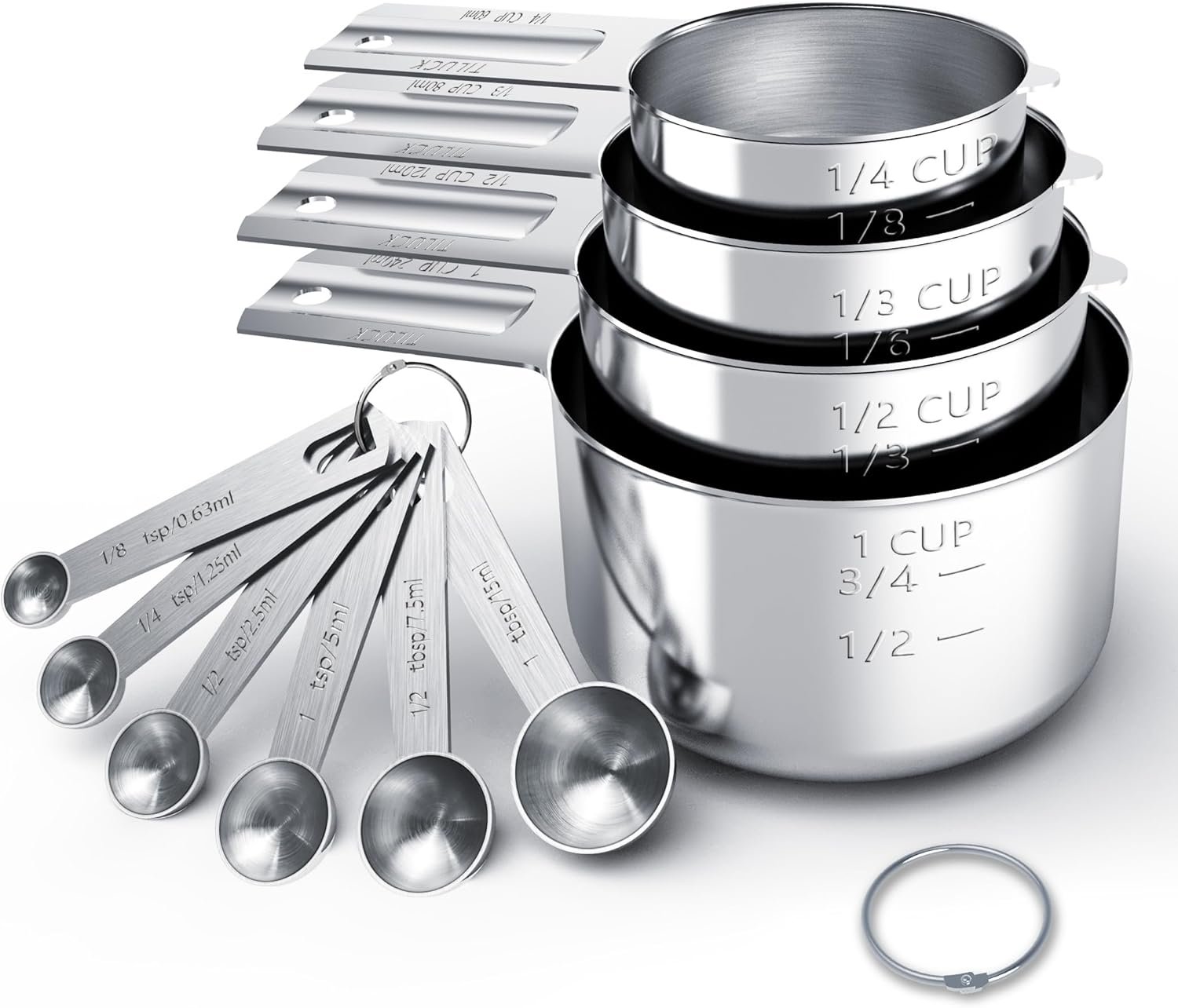 Stainless Steel Measuring Cups & Spoons Set, Cups and Spoons | Stainless Steel Nesting Measure Cups , Kitchen Gadgets for Cooking & Baking (10)