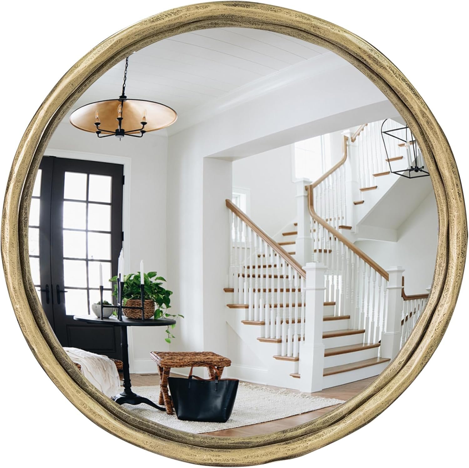 Hand-Forged Antique Gold Round Convex Mirror,12″ Small Mirror | Small Wall Mirror, Decorative Corner Mirror with Thick Metal Framed, Antique Convex Mirror for Room, Bathroom, Vanity