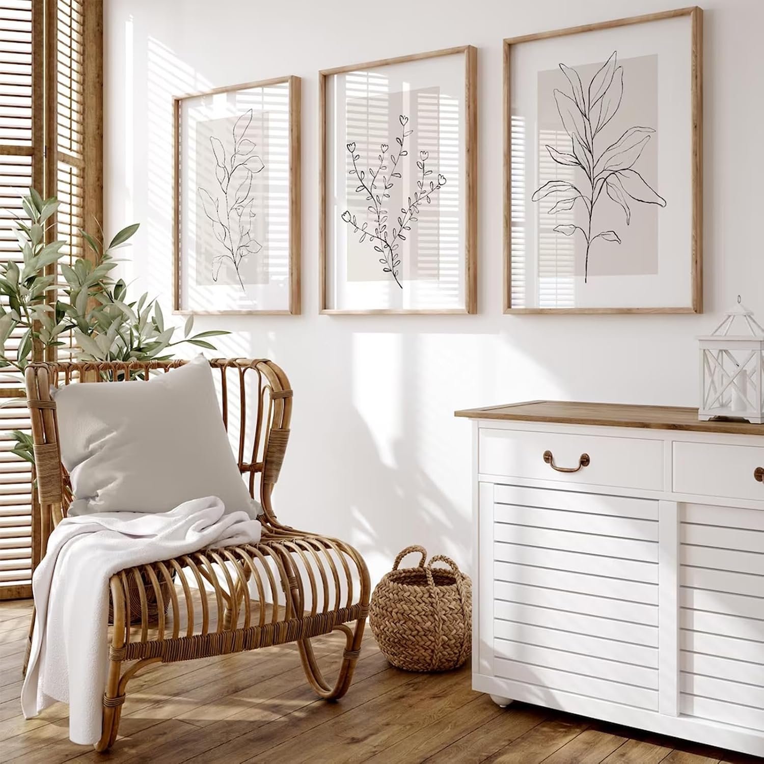 Neutral Botanical Prints Wall Art Decor Plant Minimalist Canvas Pictures Vintage Beige Wall Art Modern Farmhouse Line Poster Boho Abstract Painting Artwork for Bedroom 16×24 Inch Unframed Set of 3