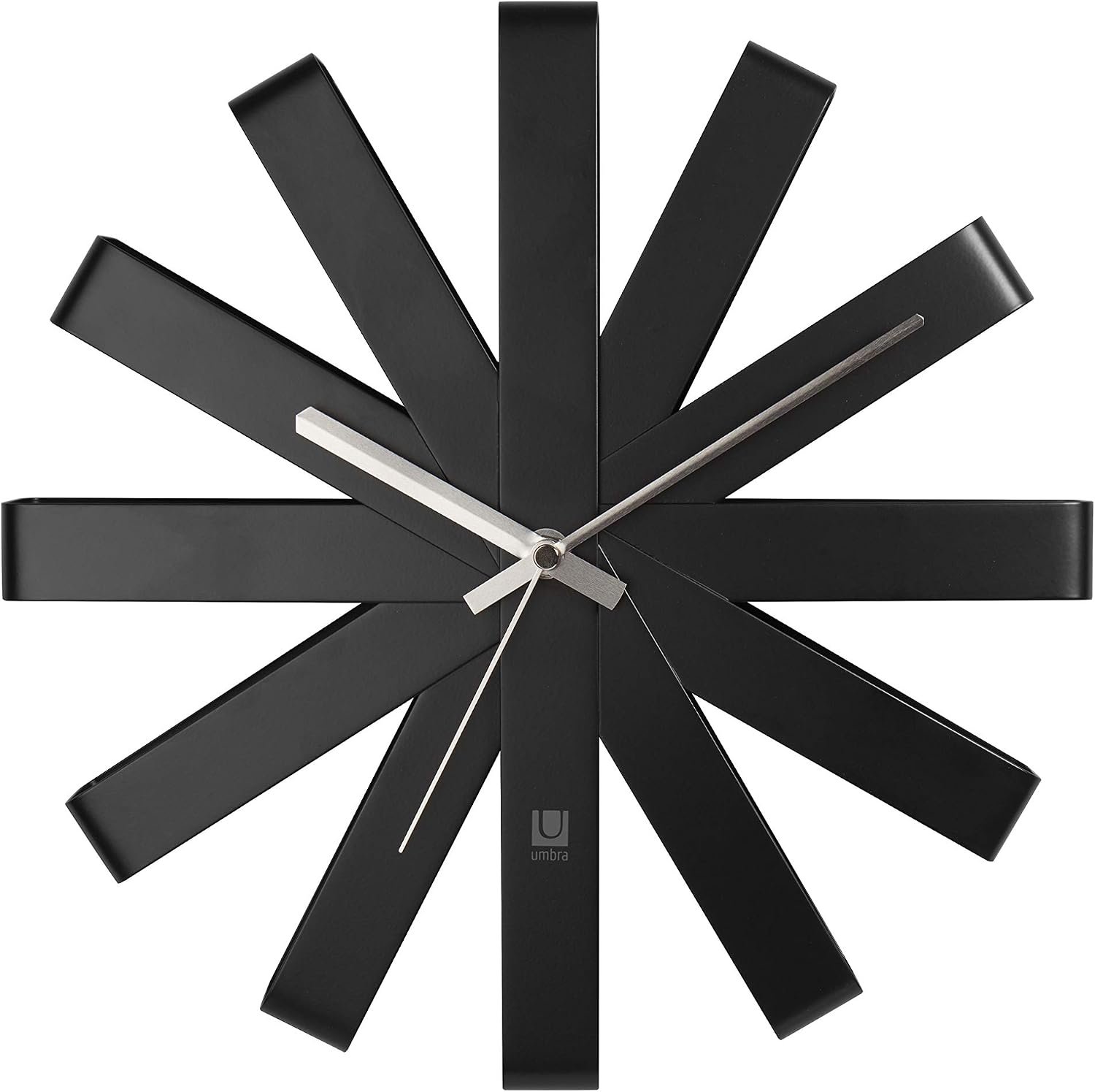 Umbra Ribbon Modern 12″ Wall Clock, Silent Non Ticking Battery Operated Quartz Movement, Black