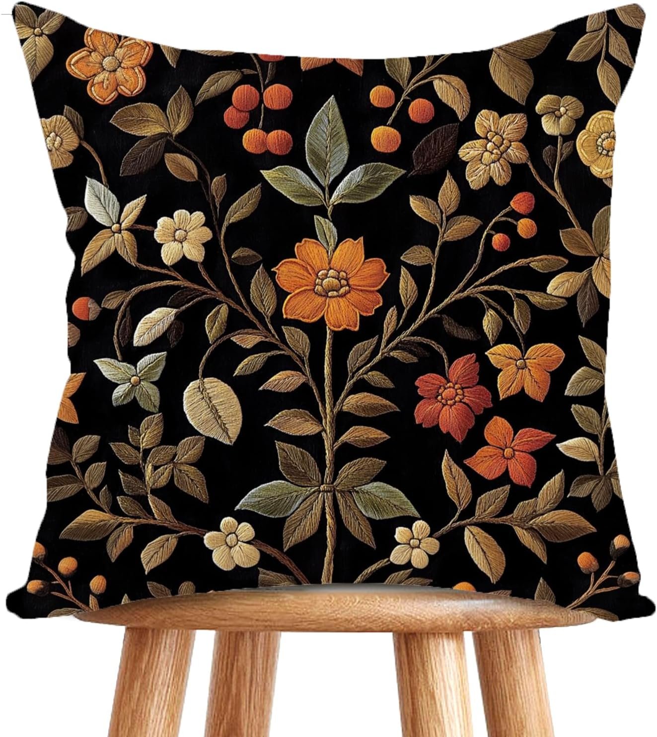 William Morris Abstract Vintage Print Floral Velvet Design Throw Pillow Covers Home Decor, Retro Art Decor Pillowcase Cushion Cover for Bed Sofa Living Room, Square 18x18inch (Black-Floral)